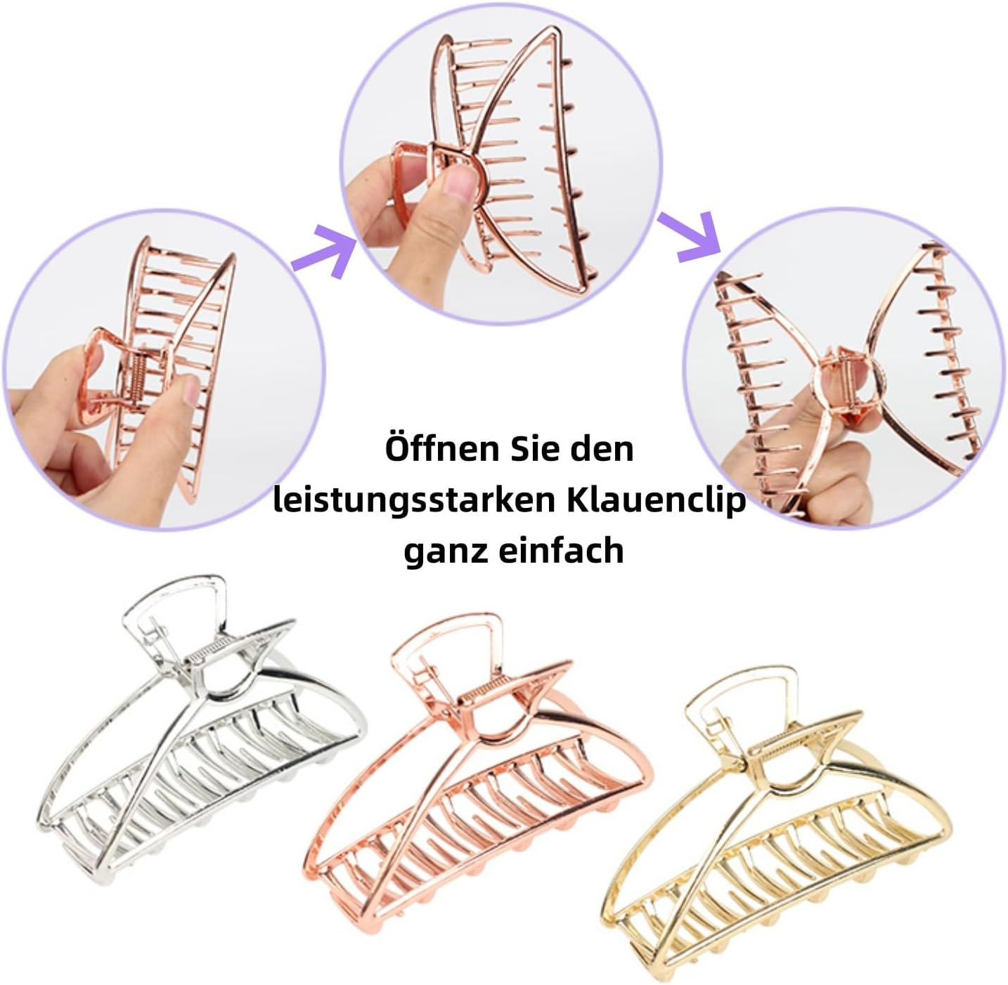 LATRAT Pack of 3 Hair Clips Metal Golden Non-Slip Large Hair Claw Clip Large Metal Claw Clips Hollow Hair Catcher Jaw Clamp Non-Slip Hair Pin Hair Clip for Women Girls image number 3