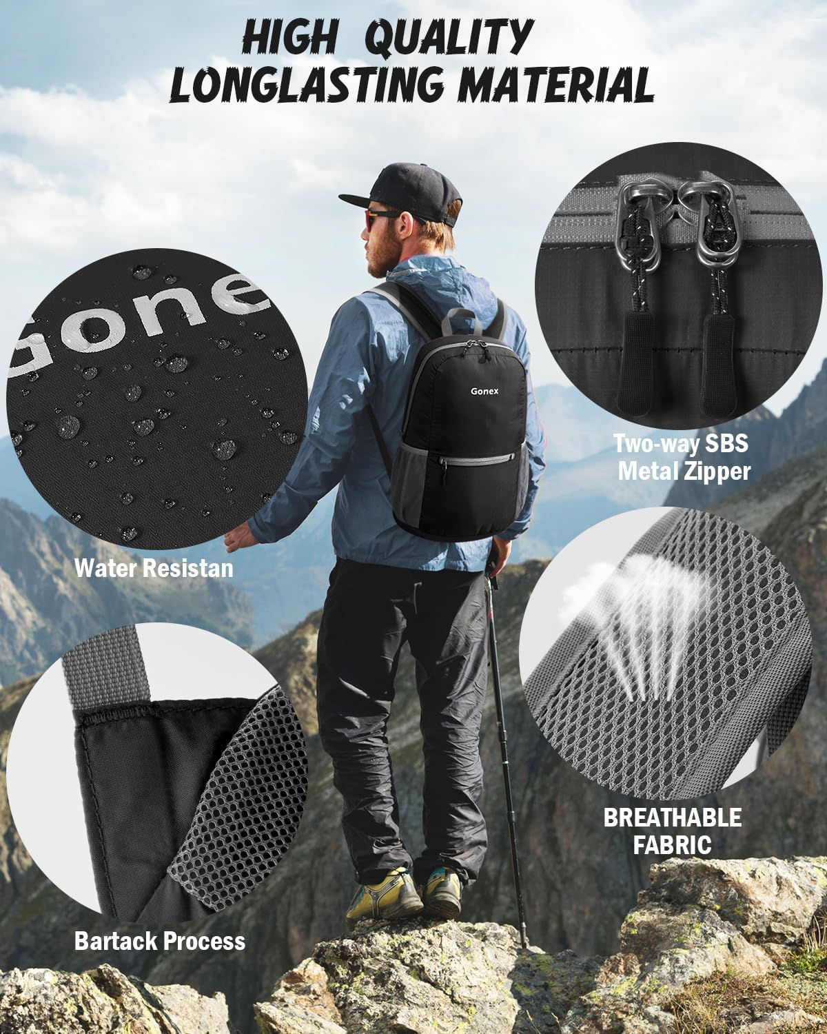 Gonex Ultralight Handy Travel Backpack,Water Resistant Packable Backpack Hiking Daypack Lightweight Foldable Camping Outdoor Travel Cycling School Backpacking 20 Liters 8 Color Choices image number 3