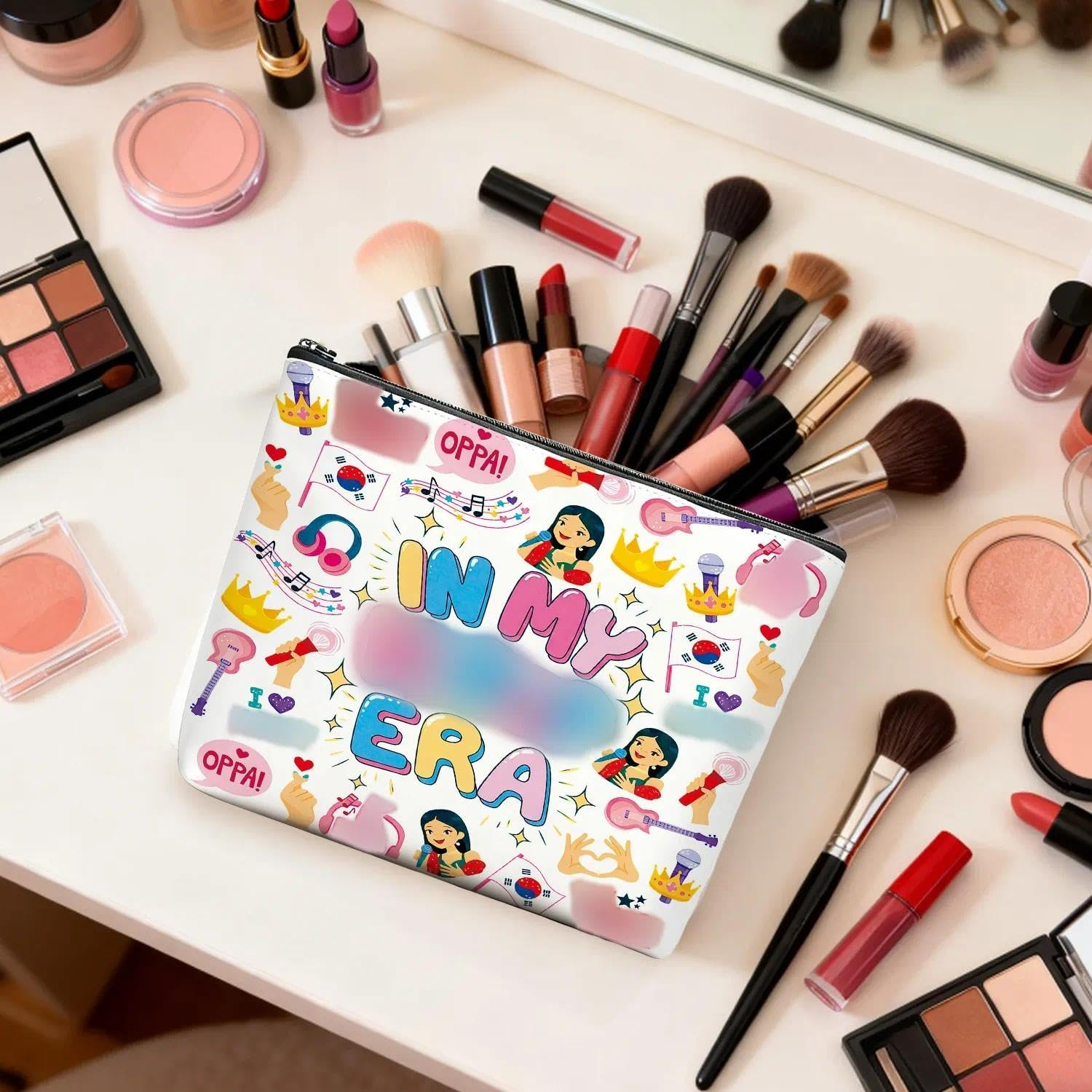 K-Pop Makeup Bag, Waterproof Linen Cosmetic Bags, Just a Girl Who Loves K-Pop Gift for Women, Girls, Teenagers, Fans, Enthusiasts image number 1