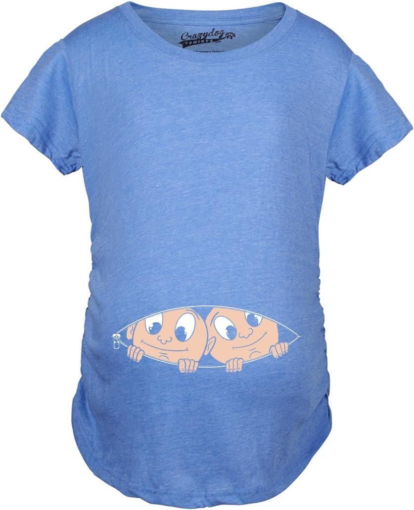Crazy Dog T-Shirts Maternity Peeking Twins T Shirt Cute New Baby Announcement Reveal Pregnancy Tee