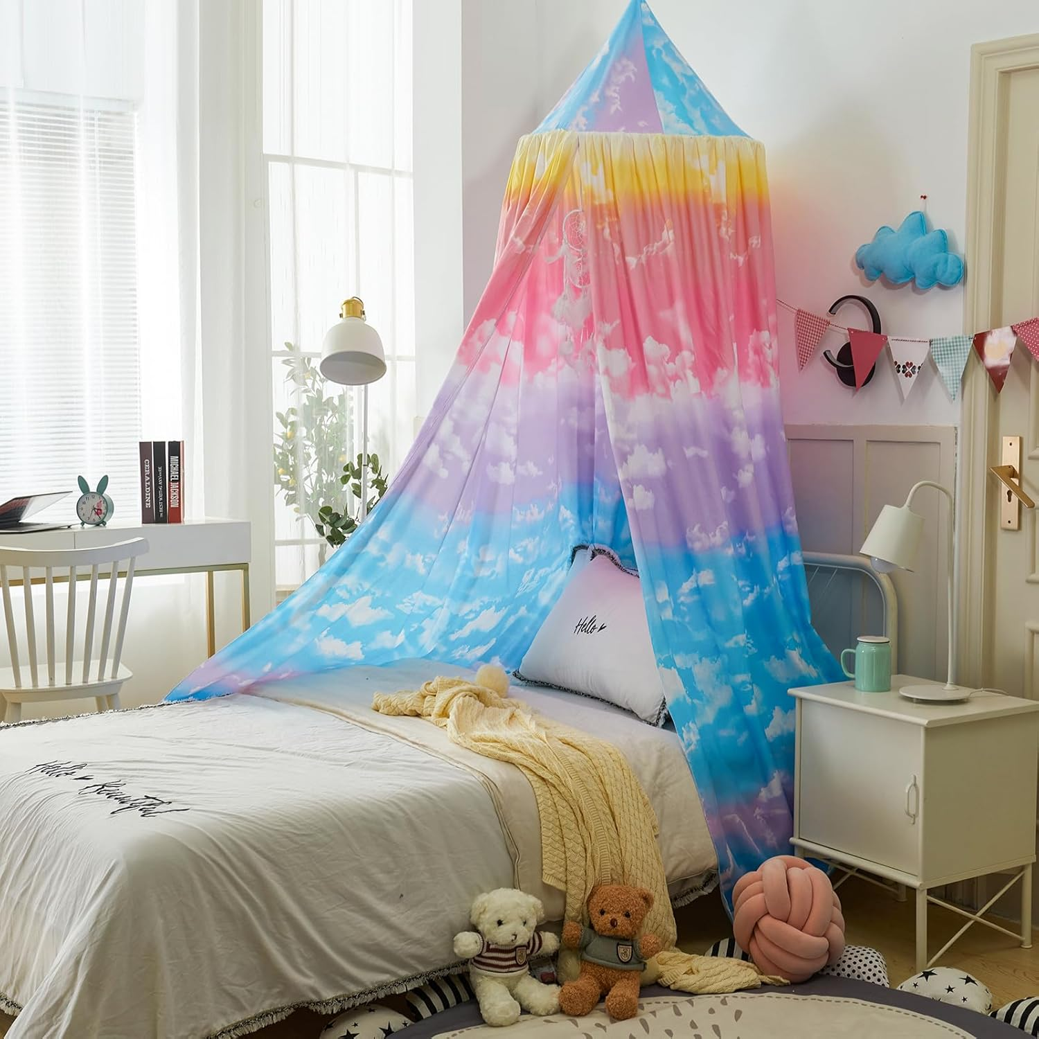 Princess Decor Canopy for Kids Bed, Soft and Durable Bed Canopy for Girls Room Tent Canopy Dreamy Mosquito Net Bedding, Children Reading Canopies Indoor (Rainbow) image number 2