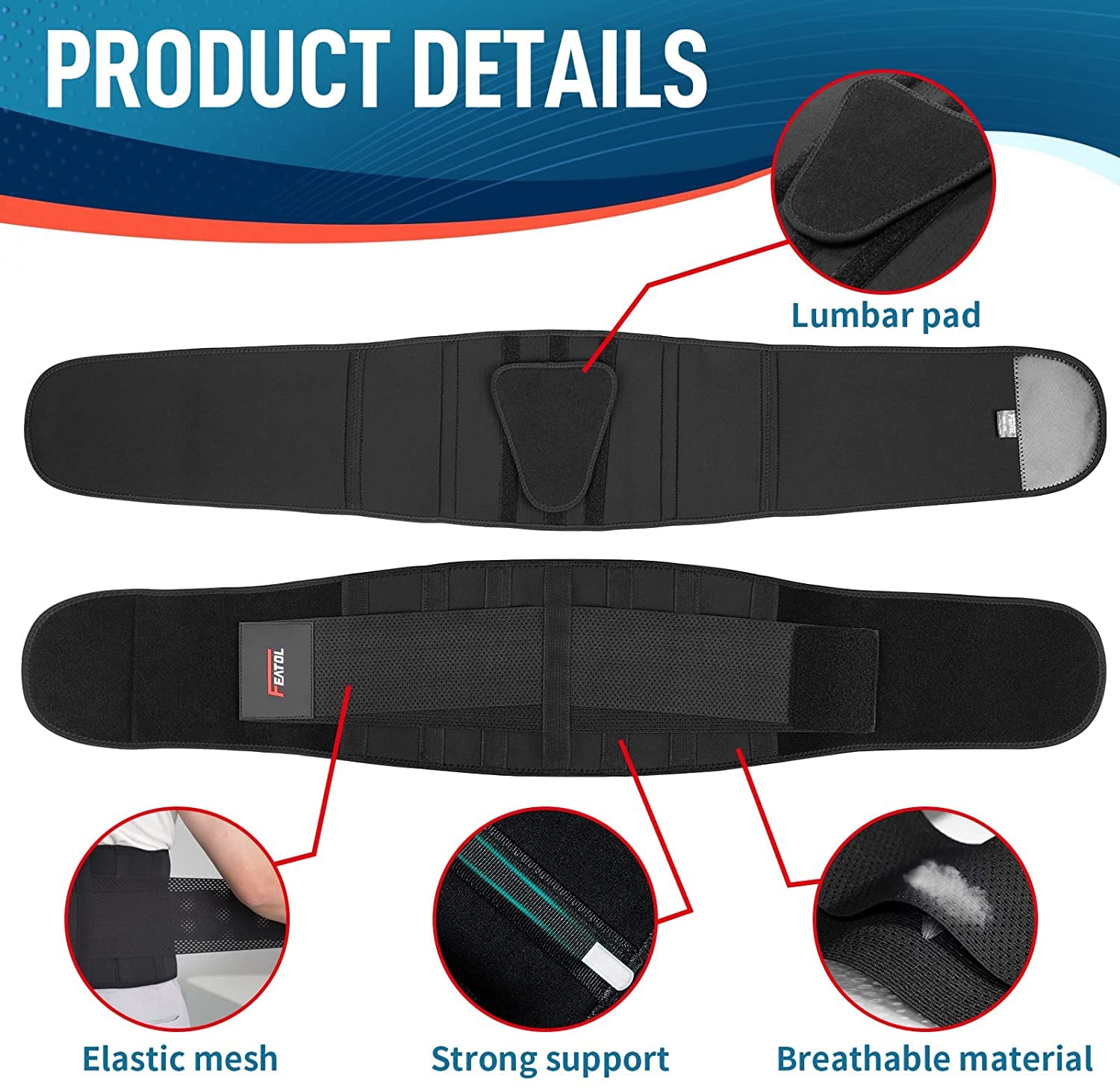 FEATOL Back Brace for Lower Back Pain, Back Support Belt for Women & Men, Breathable Lower Back Brace with Lumbar Pad, Lower Back Pain Relief for Herniated Disc, Sciatica, Scoliosis plus Size (Waist image number 6