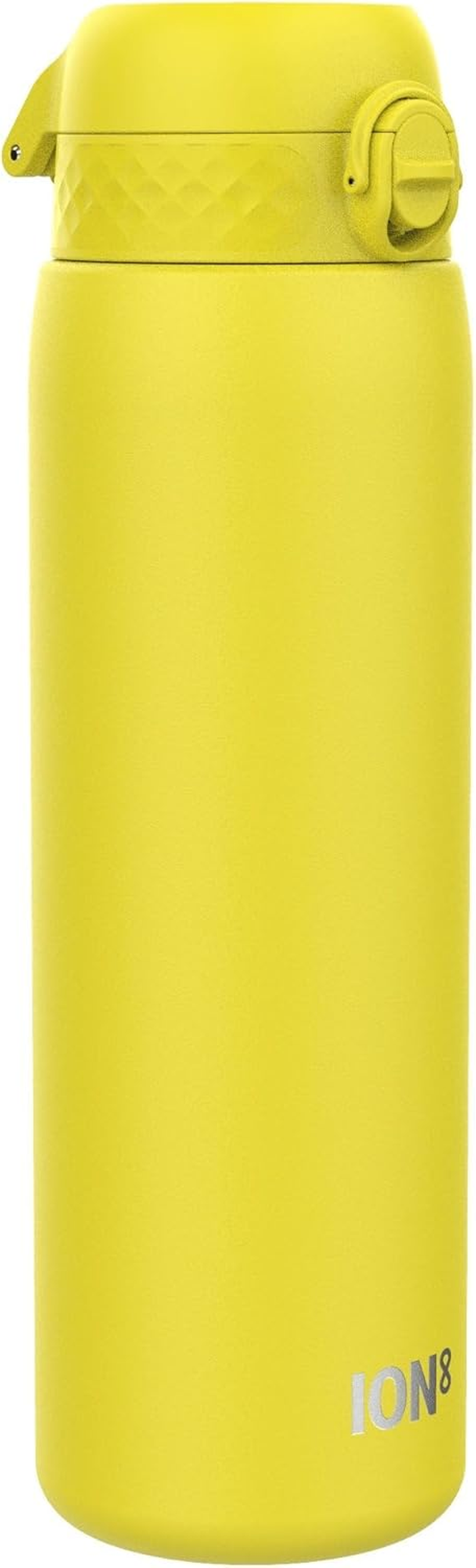 ION8 1 Litre Lightweight Stainless Steel Drinking Bottle, Non-Insulated, Leak-Proof, One-Handed Opening, Secure Locking, Dishwasher Safe, Hinged Lid, Carry Handle, Easy to Clean, Yellow