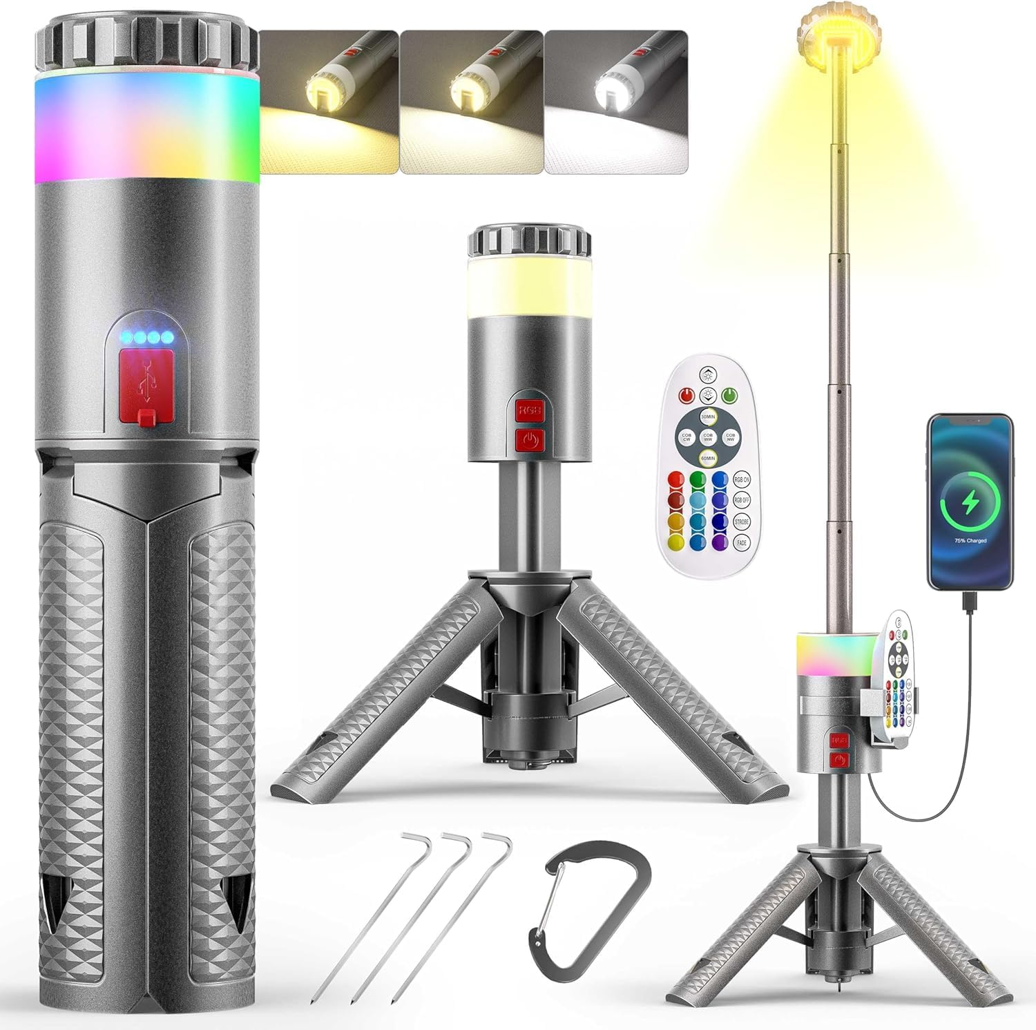Telescopic Camping Lights,Camping Lantern, Rechargeable with 15 Color Temperatures 10000Mah Camping Essentials,Portable Waterproof Lanterns for Power Outages, Emergency, Hiking image number 3