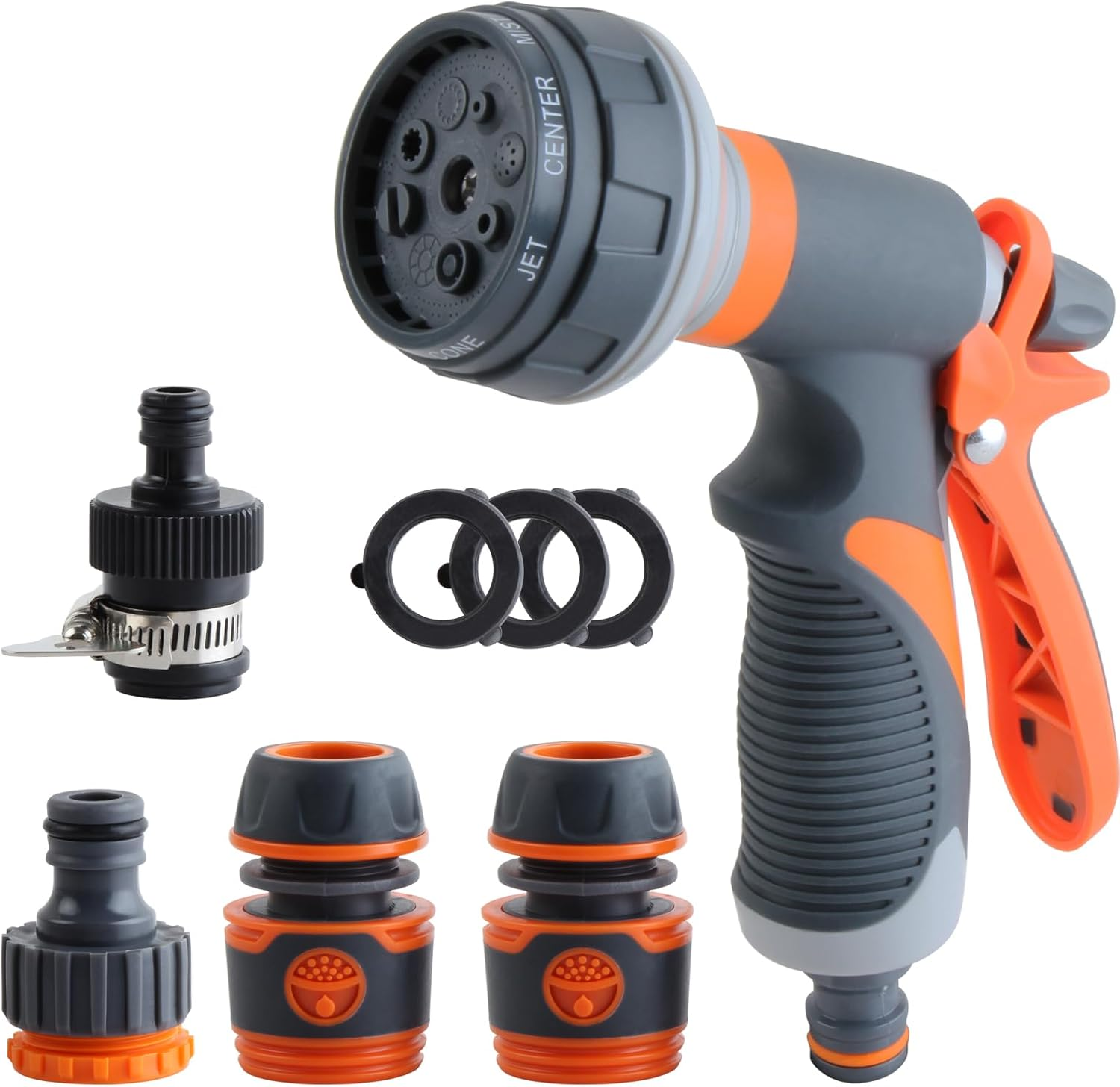 KEWAYO Garden Hose Nozzle Sprayer, Heavy Duty Metal High Pressure Water Gun,9 Adjustable Watering Patterns Suitable for Watering Plants Washing Cars and Showering Pets image number 4