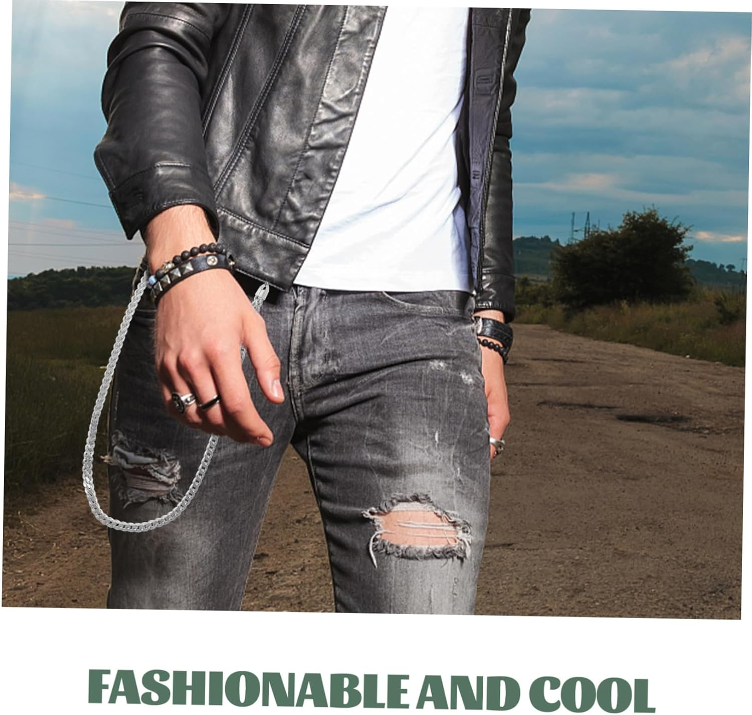 ANDRESLAD Mens Wallet Chain and Trousers Chain Silver Stainless Steel Hip Hop Punk Style 57Cm Length for Jeans and Pants Accessories image number 4