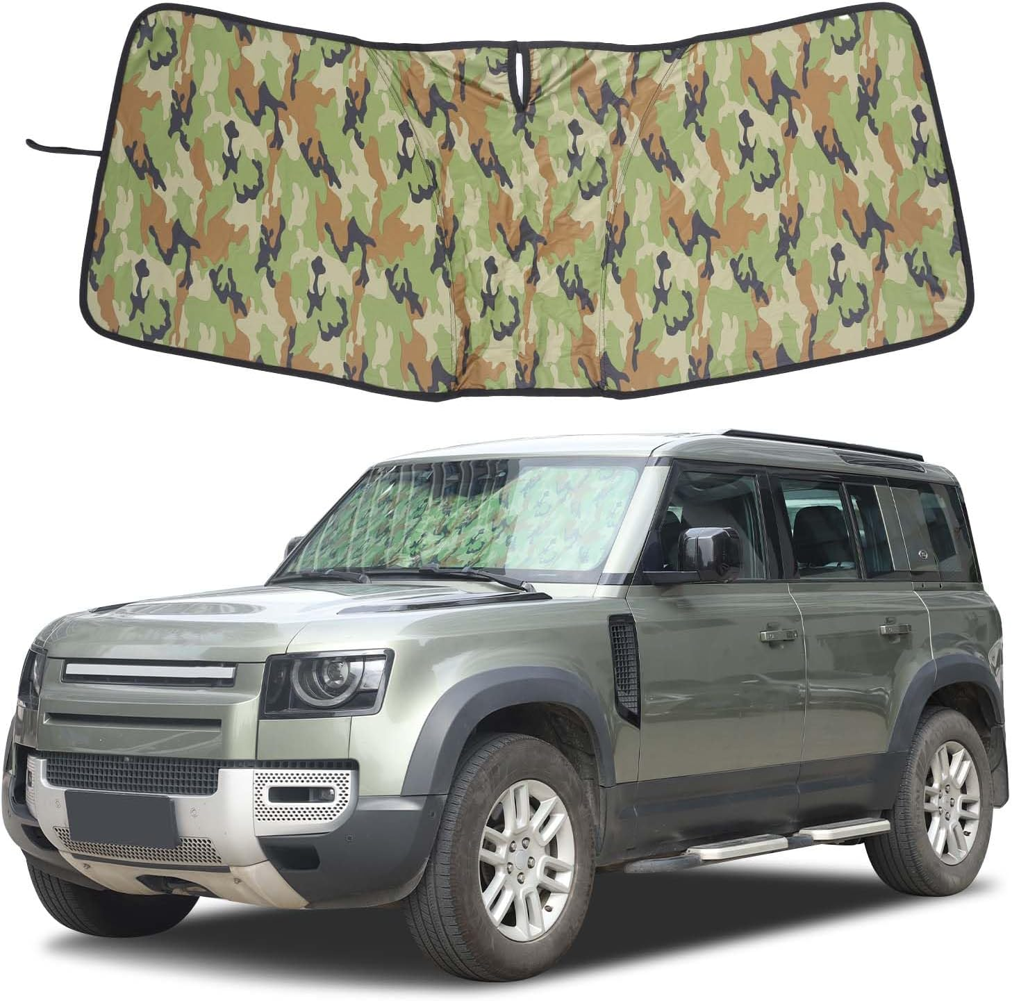 Windscreen Sun Shade Compatible with Land Rover Defender 90/110/130 2020-2025 Accessories | Reflective Windshield Cover Window Shade | UV & Heat Blocking Cover (Polyester (Style D)) image number 1