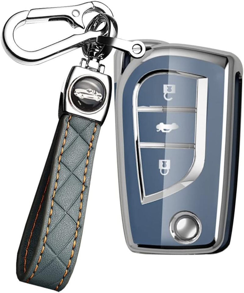 TPU Flip Car Key Fob Cover Fit for Toyota Aygo Yaris Corolla Auris Avensis Hilux Rav4 2010-2020 Key Case Shell Key Holder Bag Keychain Keyring Decoration Accessories 2 Buttons White