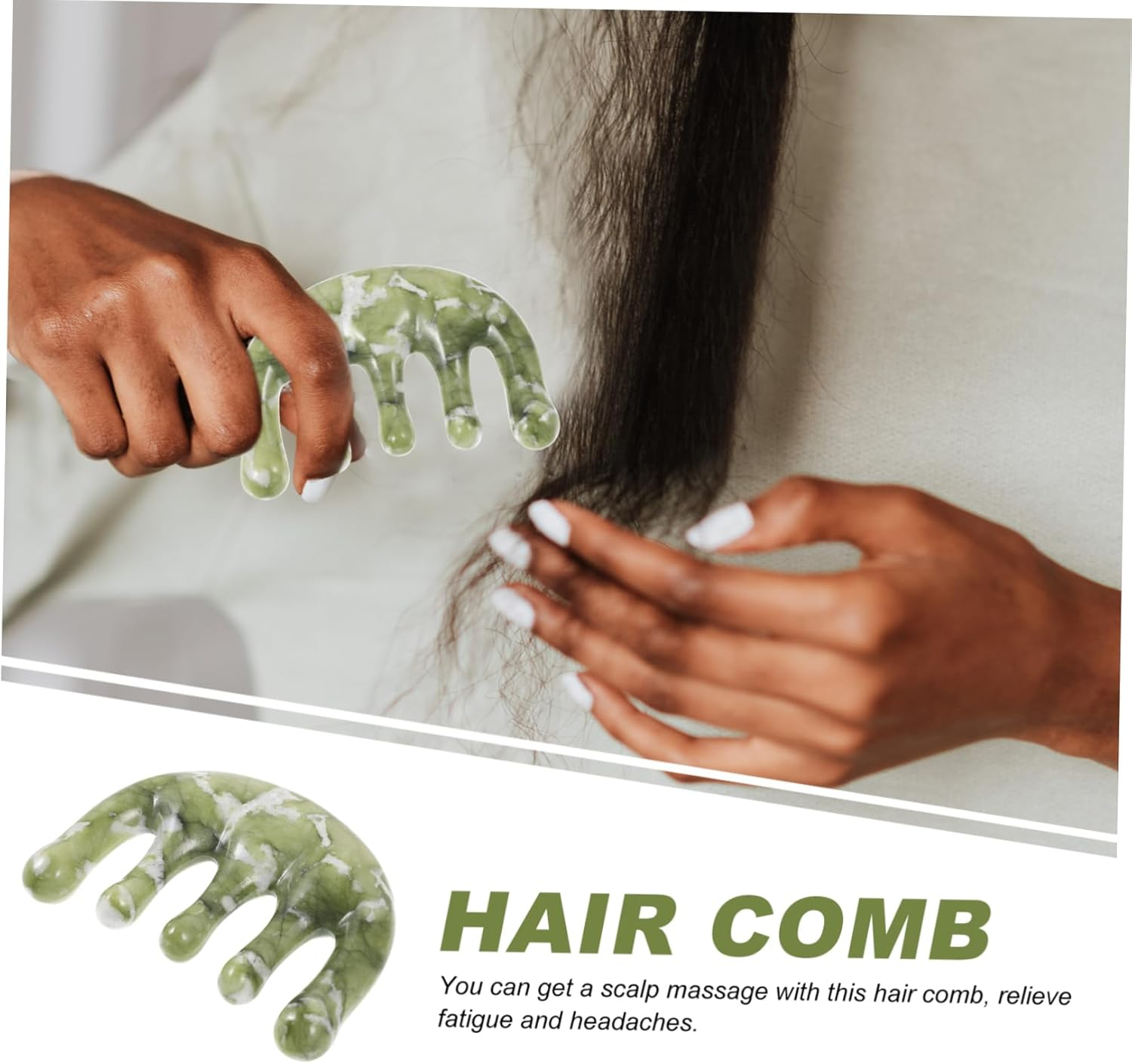 MERRYHAPY Wide Tooth Jade Comb Hair Comb for Women Scalp Massager Brush for Women image number 3