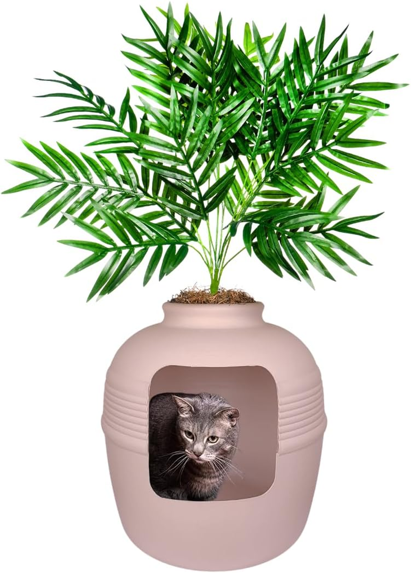 Good Pet Stuff Hidden Cat Litter Box Enclosure with Artificial Plant, Decorative round Planter, Vented Carbon Charcoal Filter for Odor Control, Easy-To-Clean, Made in USA, Base Kit, Black