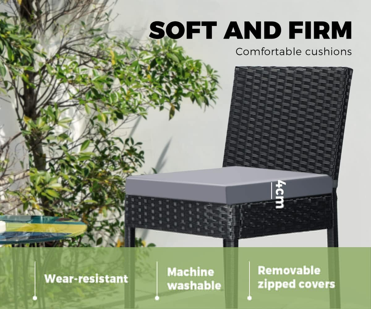 Livsip Outdoor Bar Sets Bar Stool High Stools Rattan Wicker Chair Outdoor Furniture Sets Garden Patio Dining Chair X 4 Black image number 4