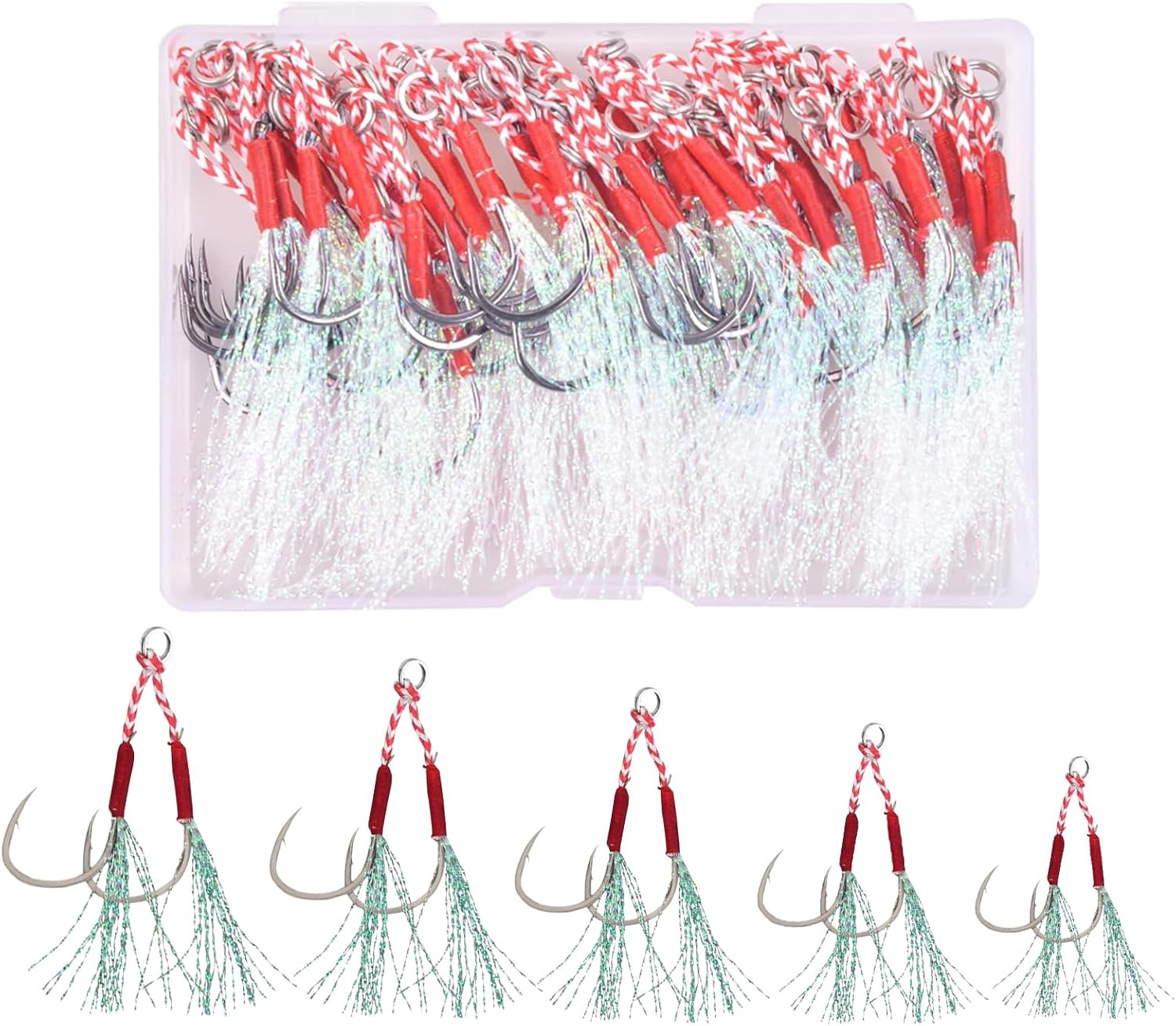 EWEIS 50 Pcs Alloy Reinforced Ddouble Fishing Hooks Kit for Slow Fast Jigs Jigging Lure Hooks,Strong Butterfly Fishing Jigs Hooks for Fishing Lures with Carbon Steel Barb Hook image number 1