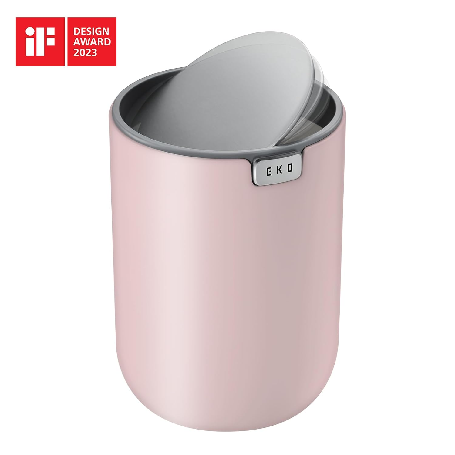 EKO 1.5L Mini Desk Bin with Swing-Top Lid,Small round Tabletop Rubbish Bin and Storage Pot for Stationery, Makeup and Small Waste, Desktop Bin for Office, Home or Car (Pink) image number 3
