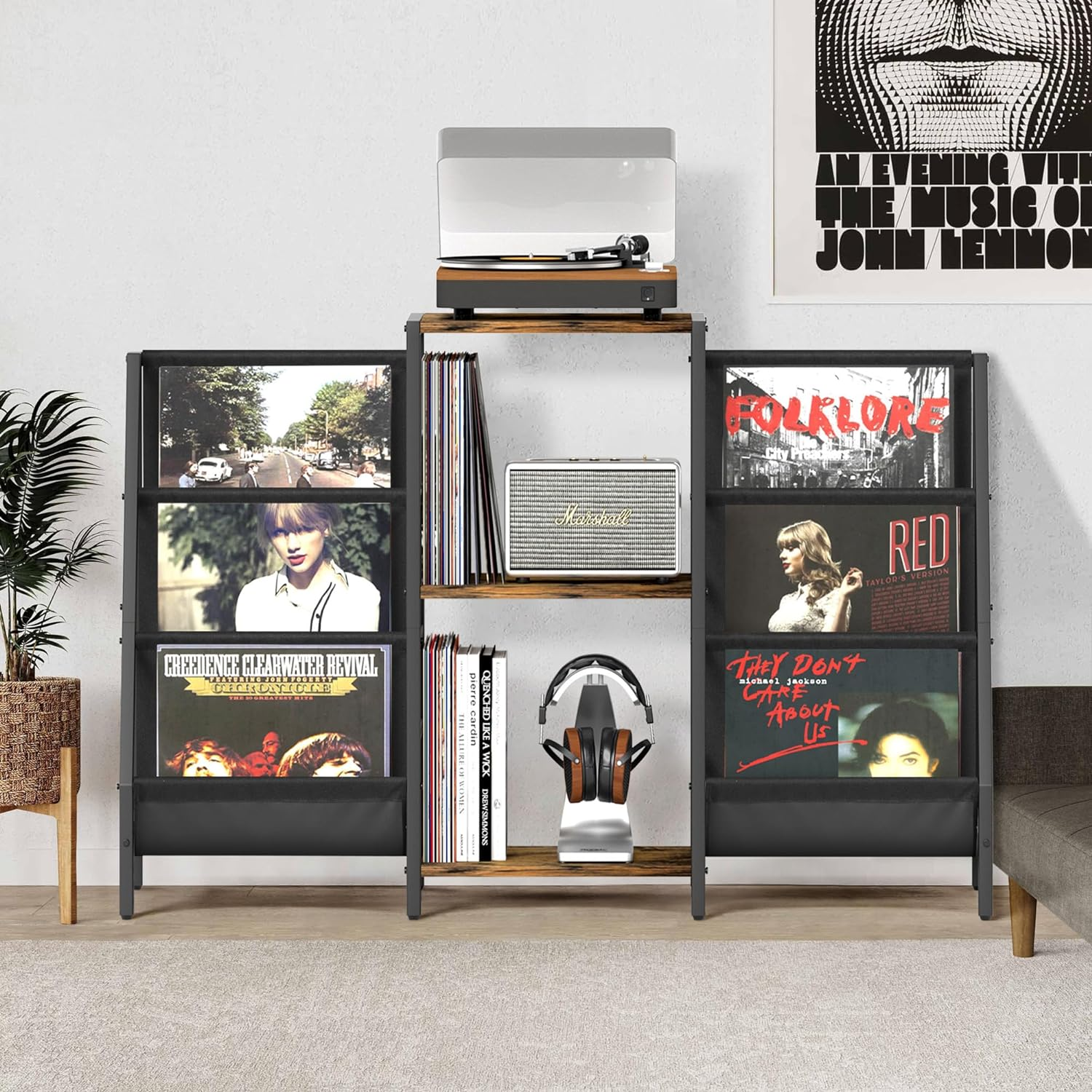 Record Player Stand with Vinyl Storage, Record Player Table with Vinyl Record Storage up to 280 Albums, Turntable Stand with Record Holder Vinyl Display Shelf, Record Cabinet for Vinyls Media image number 4