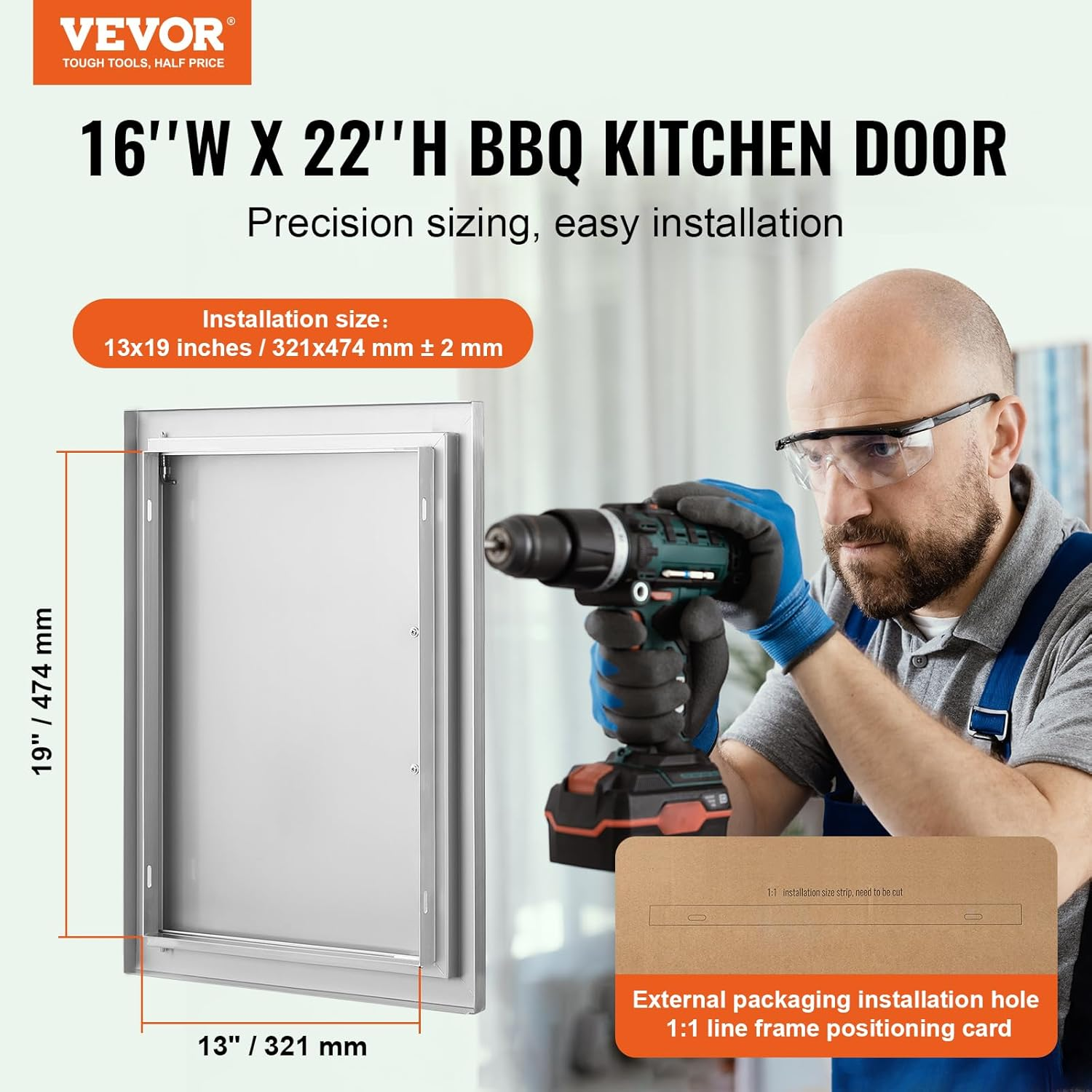 VEVOR BBQ Access Door, 407X559 Mm Single Outdoor Kitchen Door, Stainless Steel Flush Mount Door, Wall Vertical Door with Handle, for BBQ Island, Grilling Station, outside Cabinet image number 1