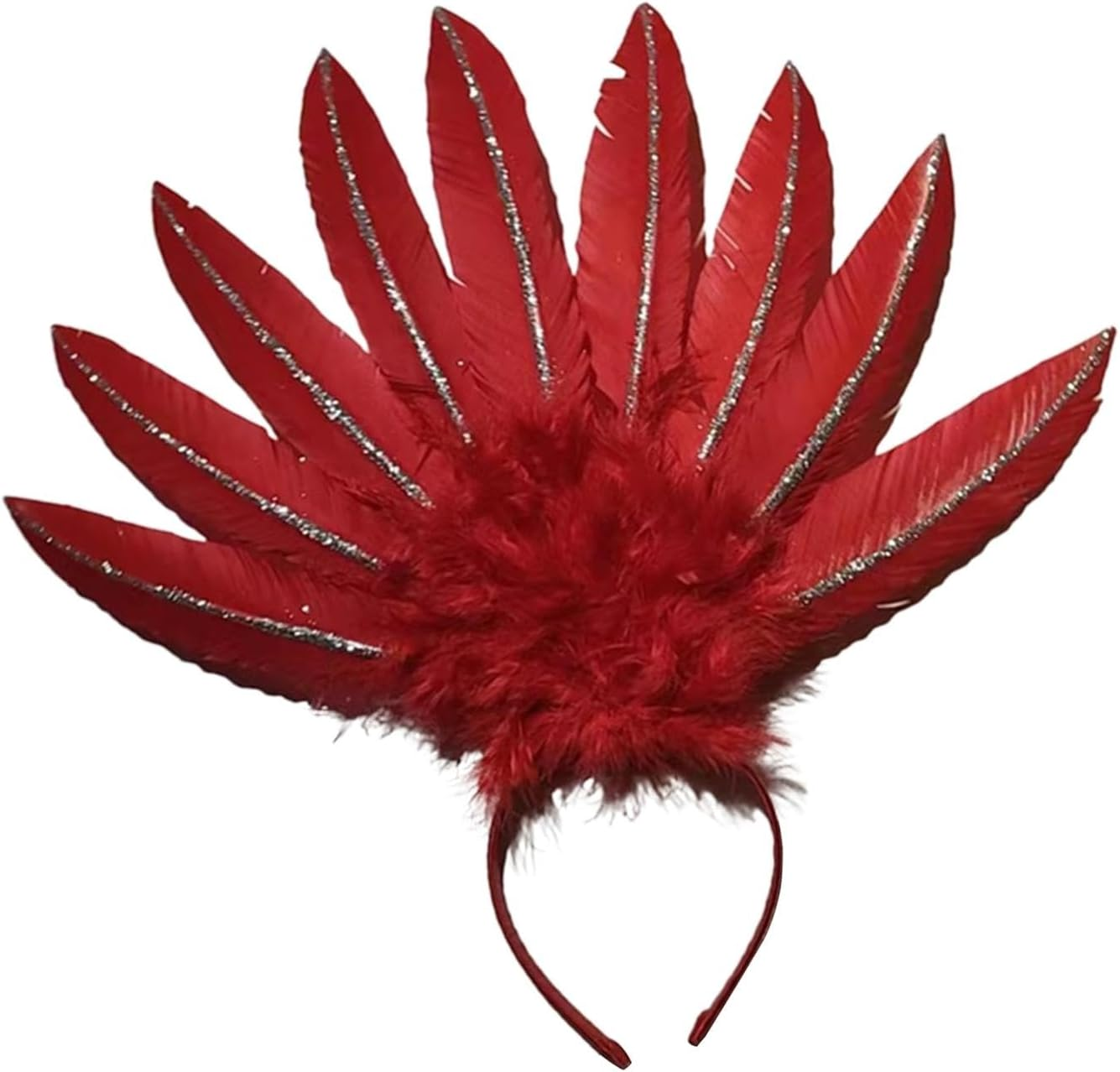 UGPLM Feather Headdress Headwear Costume Fascinator Headband Cosplay Hair Bands Headpiece for Halloween Dance Performance Festival, Red