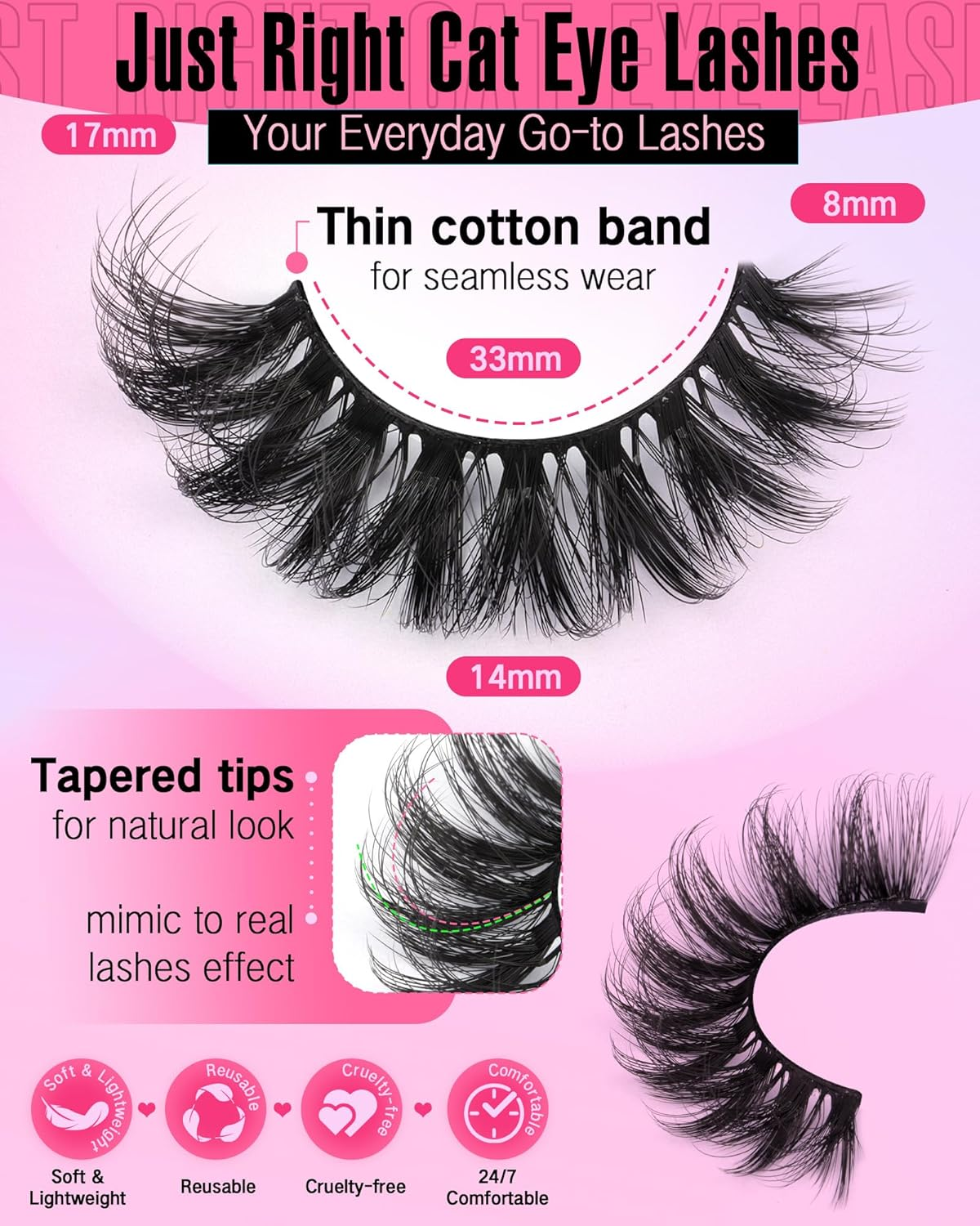 JIMIRE Mink Lashes Wispy Cat Eye Lashes Full 6D Volume False Eyelashes That Look like Extensions 16MM Thick Soft D-Curly Fake Lashes 7 Pairs Pack image number 1