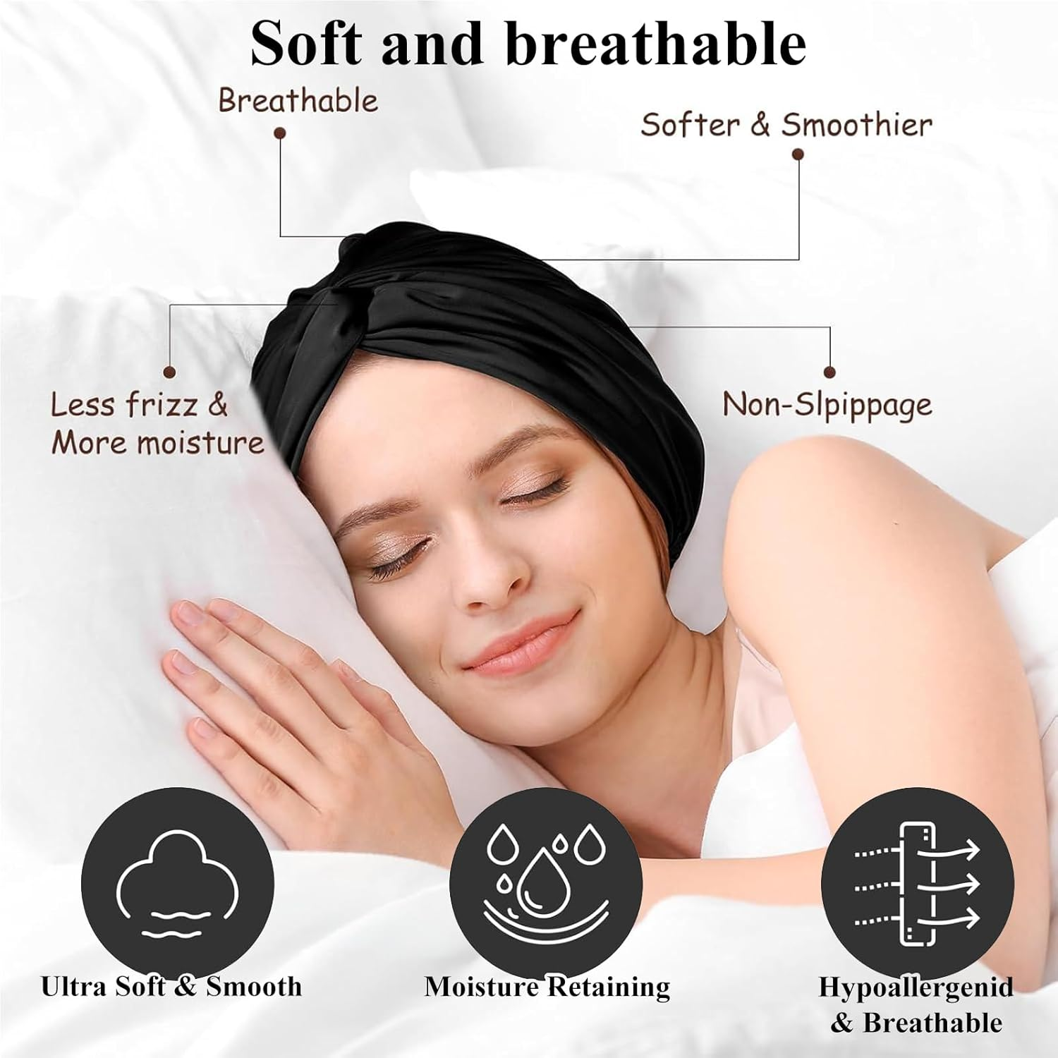 Raheem Silk Cap for Sleeping, Adjustable Sleep Cap with Elastic Band, Soft Breathable Night Hat, Satin Hair Cap, Shower Cap, Good for Hair image number 5