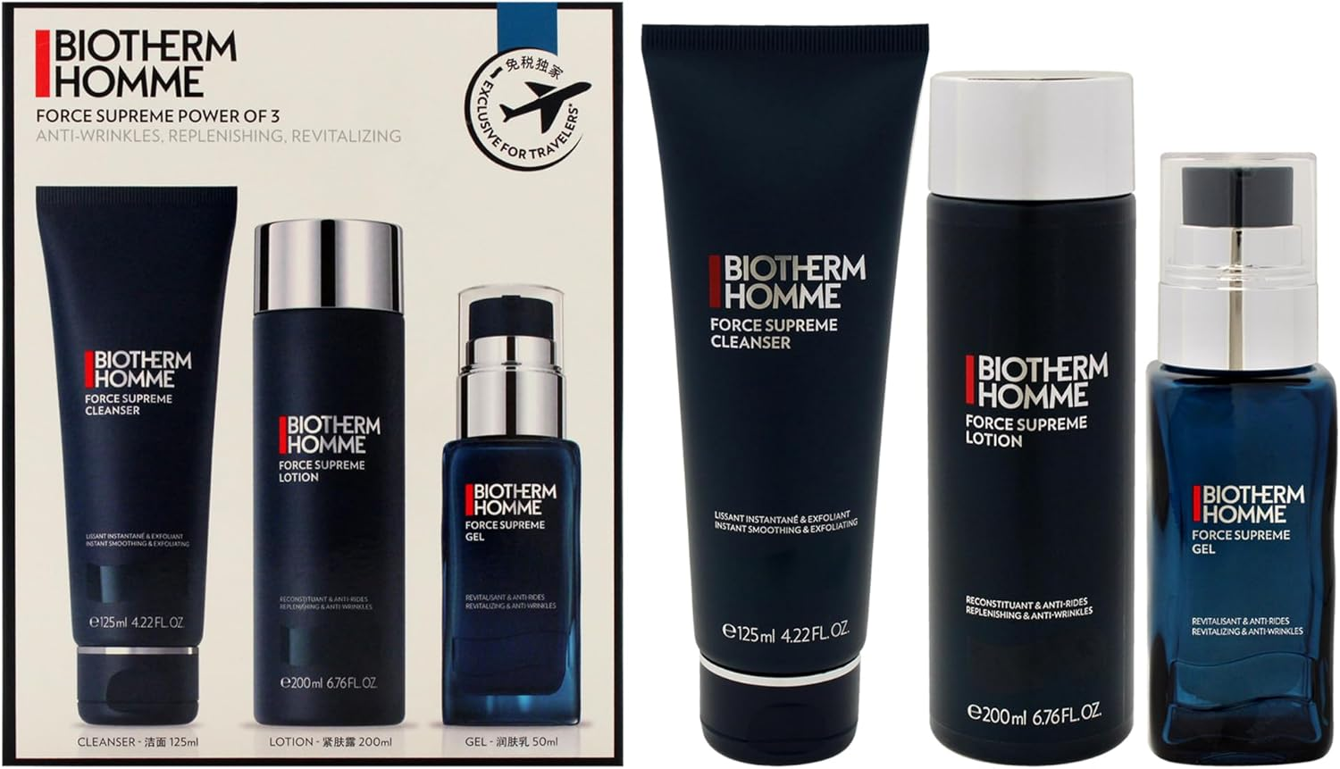 Biotherm Homme Force Supreme Power Set by Biotherm for Men - 3 Pc 4.2Oz Force Supreme Cleanser, 6.7Oz Force Supreme Lotion, 1.69Oz Force Supreme Gel