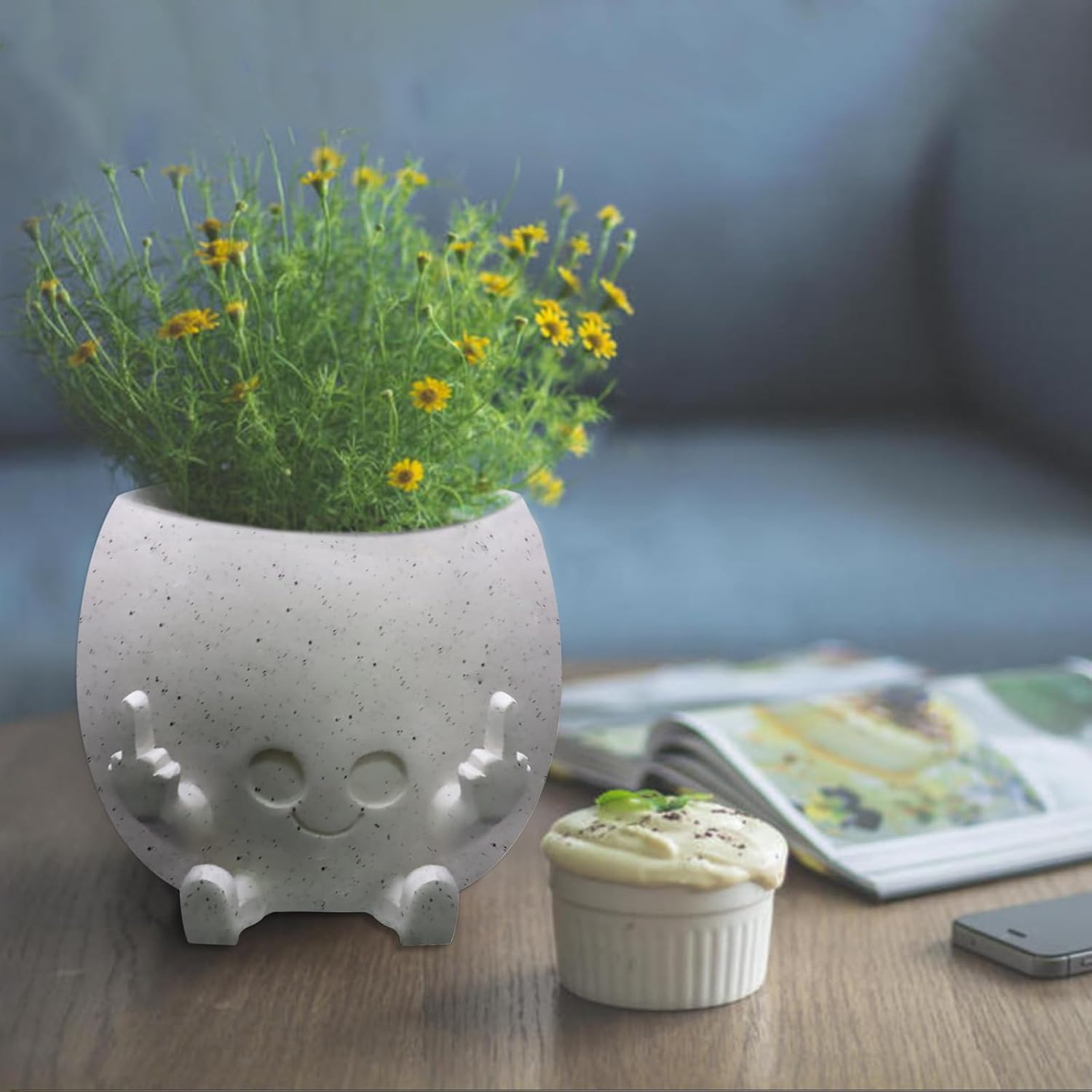 Smiling Plant Pot with Middle Fingers Up, Face Planter Pot Resin Flower Planters for Indoor Outdoor Plants Succulent Pots for String of Pearls Plant Live Gift Ideas for Mother (White) image number 5