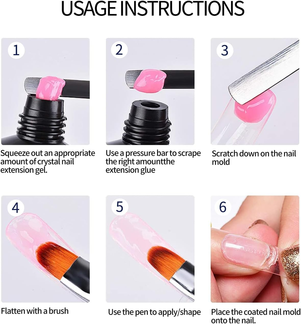 Poly Nail Gel Brush 2In1 Dual-Ended Hard Gel Nail Brush Builder Gel Brush Flexible Bristles Stainless Steel Glue Applicator Pen for Hybrid Gel Gel Acrylic Nails Extension Black (PEN 5, 1) image number 1