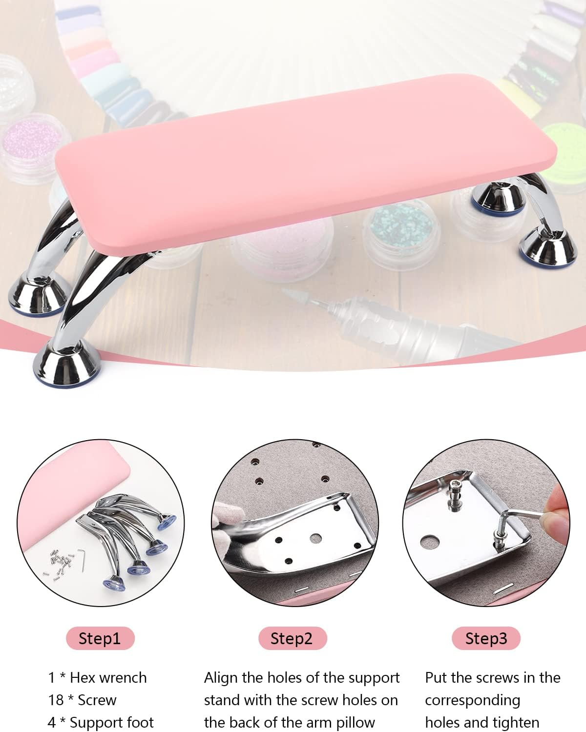 Big Arm Rest for Nails Cushion, Microfiber Leather Hand Rest for Nails Tech, Hand Rest Pillow for Nails Toenails, Detachable Nail Art Accessories Tool for Nails Tech (Pink) image number 5