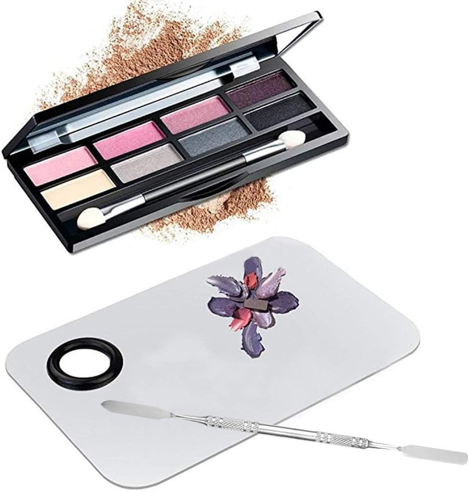 Professional Pro Stainless Steel Makeup Palette Cosmetic Palette with Spatula Tool Makeup Art Tool for Nail Art Eye Shadow Eyelash Makeup Professional Pigment Blending（6''X4'' Sliver）