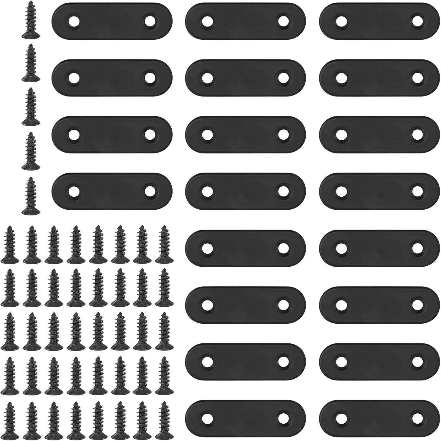 Glarks 20 Sets 50Mm Flat Straight Corner Brace Black Metal Joint Plate Connector Repair Fixing Bracket with 45Pcs Screws for Wood Furniture (50X2Mm) image number 3