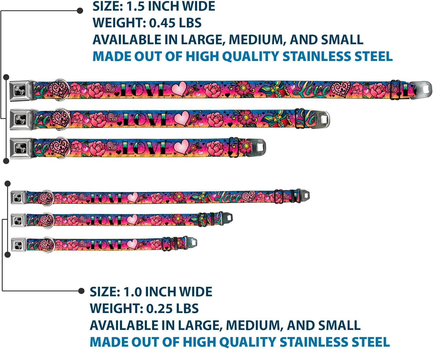 Buckle-Down Seatbelt Buckle Dog Collar - Love Love Purple - 1.5" Wide - Fits 18-32" Neck - Large image number 3