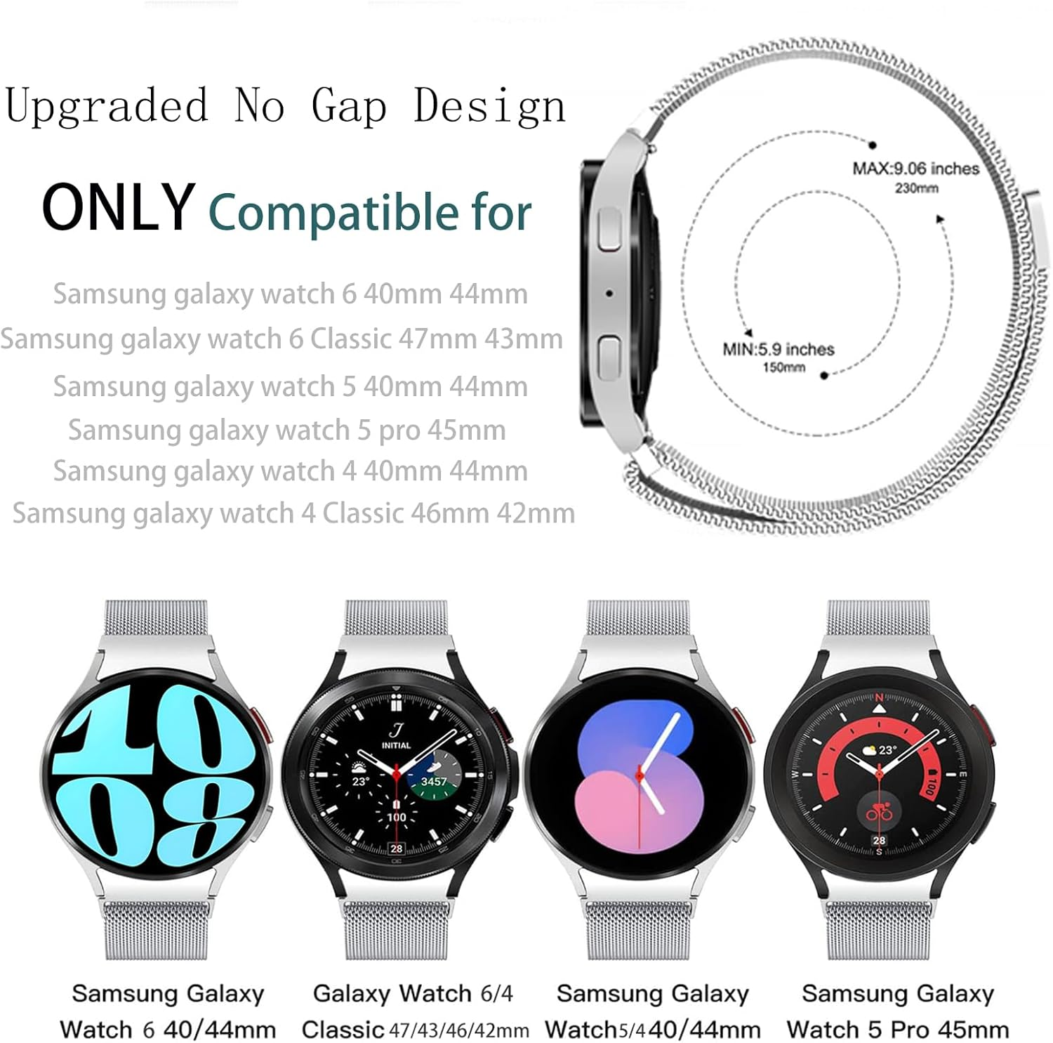 Milanese Band for Samsung Galaxy Watch 7/FE/6/5/4 40Mm 44Mm/Galaxy Watch 6 Classic 47Mm 43Mm/Galaxy Watch 5 Pro 45Mm/4 Classic 46Mm 42Mm Women/Men,Mesh Magnetic Loop Strap,No Gap Metal Correa image number 6