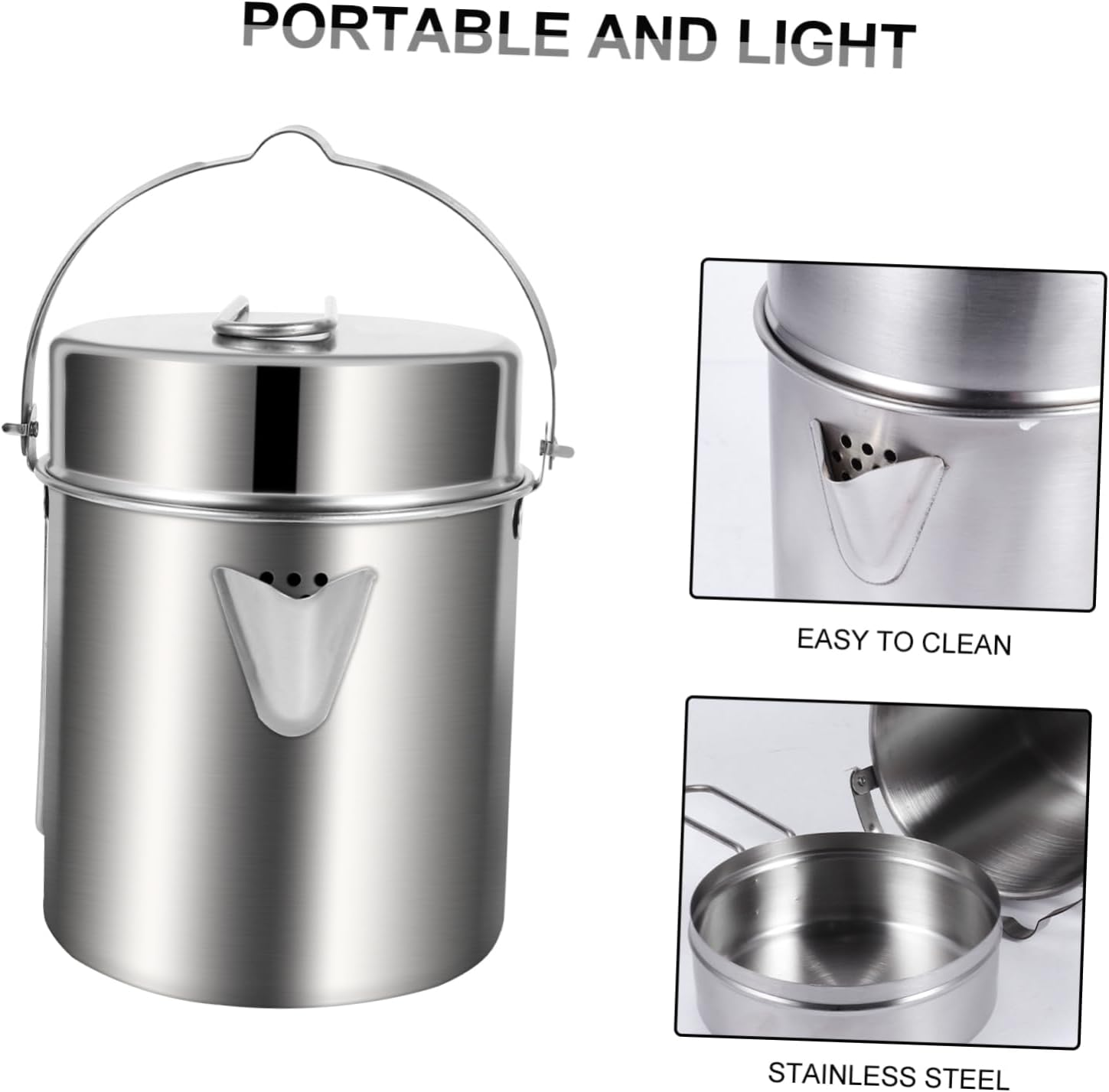 Foldable Handle Pot Stainless Steel Outdoor Kitchen Gear for Camping Hiking Picnic image number 1