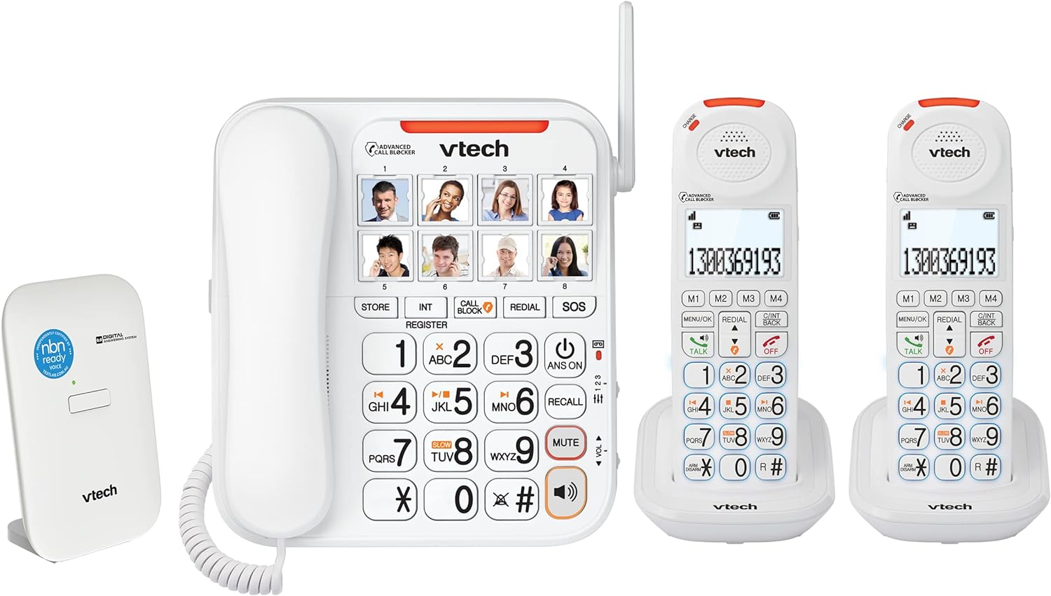 Vtech Careline Corded-Cordless Bundle - NBN Ready Phone System - Corded Deskset plus 2 Cordless Handsets