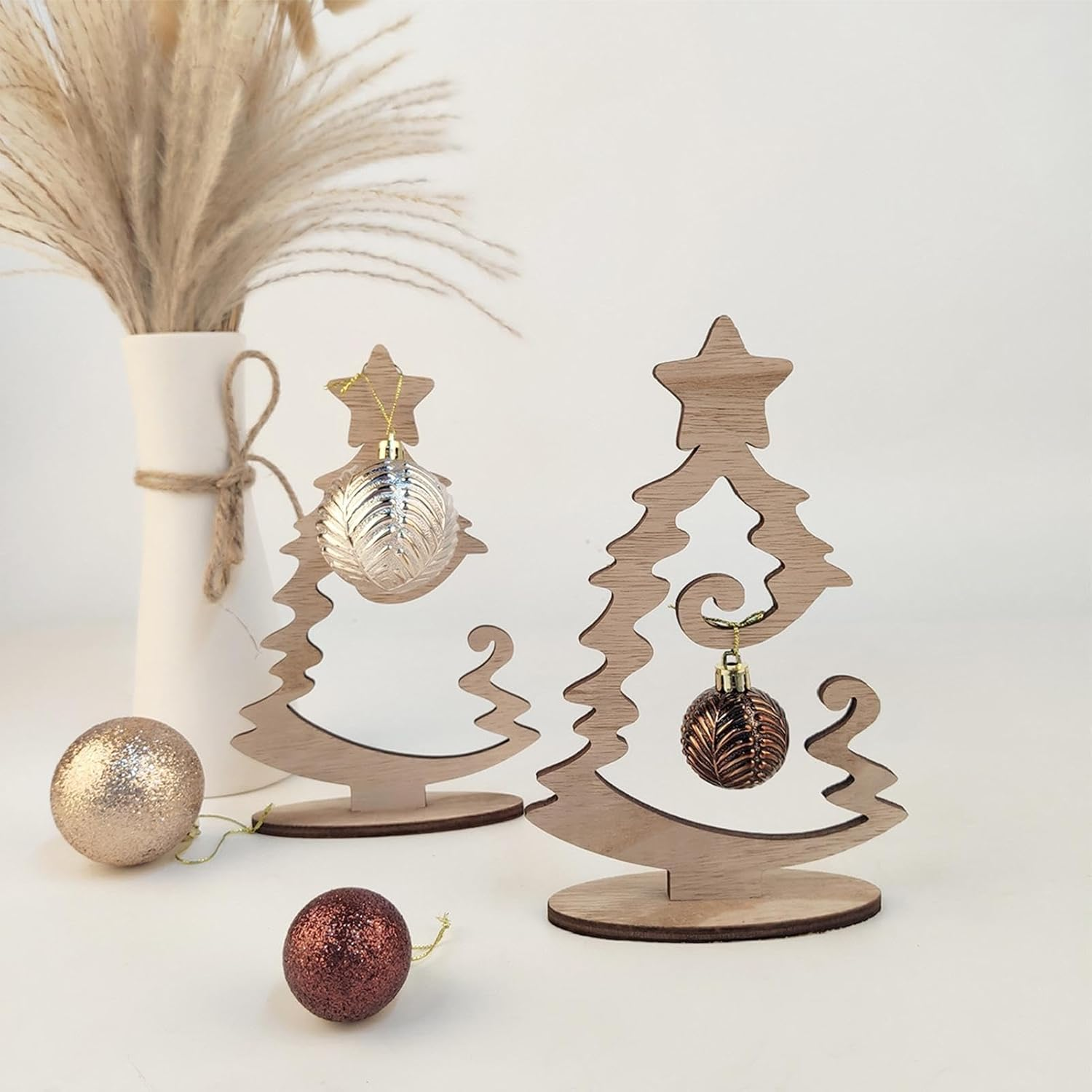 Wooden Decorations, Tree Ornaments Rustic Tabletop Decor, Tiny Christmas Ornaments, Christmas Tree Standing Wooden Christmas Tree for Christmas Decoration Tabletop Decors image number 4