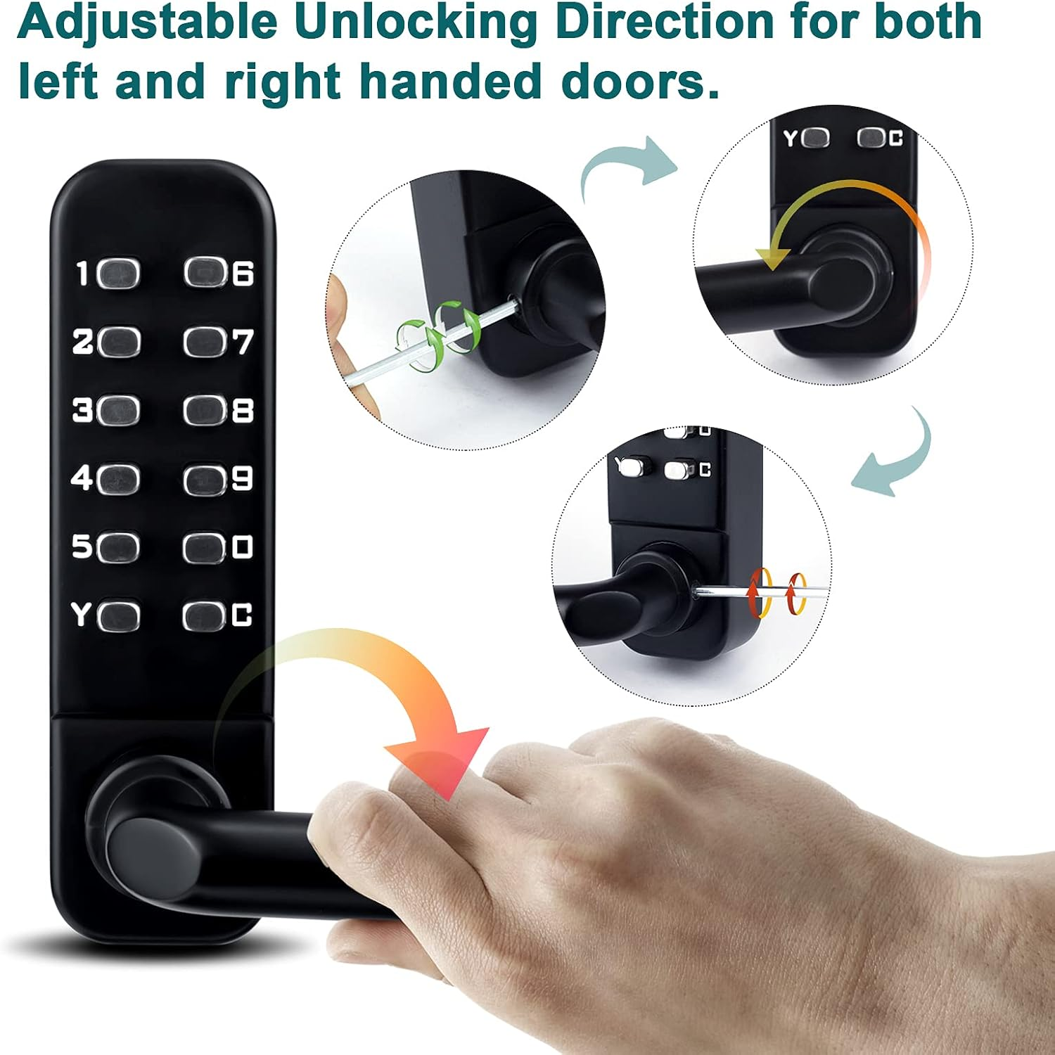 CODACE Mechanical Keyless Entry Door Lock with Keypad Door Knob, Waterproof Keypads Deadbolt Door Lock with Handle, Stainless Steel Digital Outdoor Gate Combination Door Locks Set with Keypads (Black) image number 5
