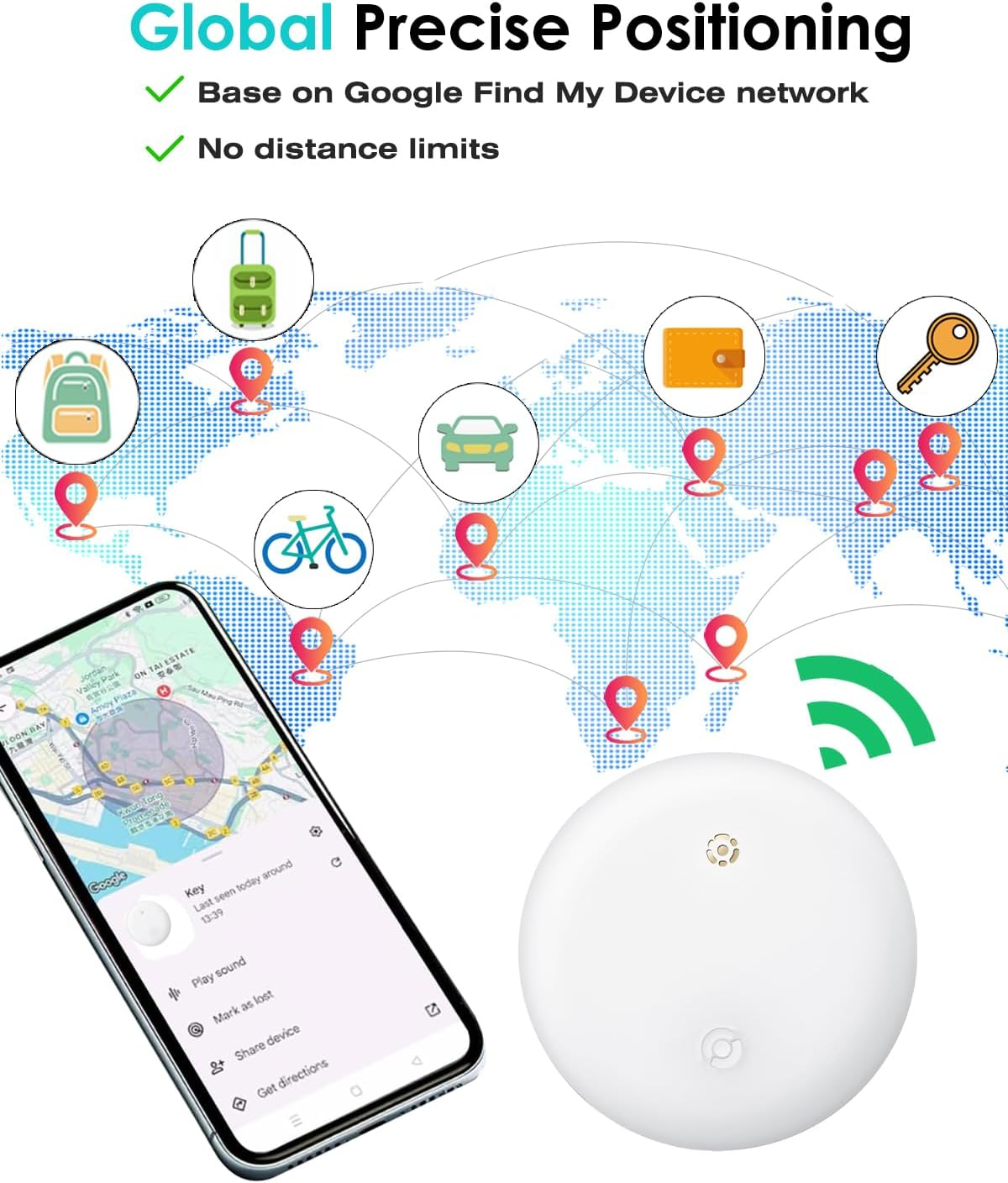 [2025 Android Tag] Bluetooth Tracker for Android. Google Certified Item Locator, Smart Tracking Tag for Google Find My Device App. Finder for Keys, Luggage, Suitcase, Backpack and More-White-1Pack image number 1