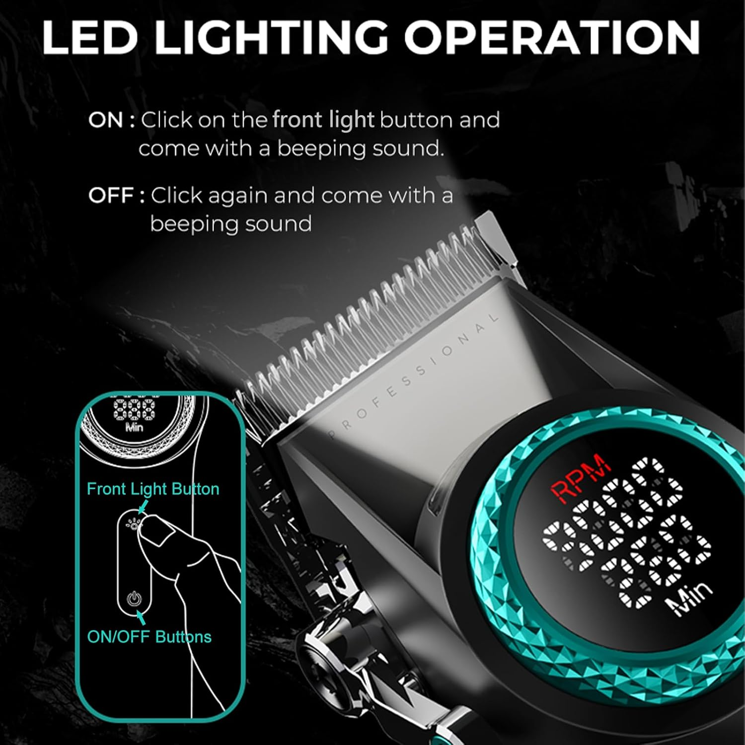 VGR 001 Professional Hair Clippers for Men, Cordless Barber Clippers for Hair Cutting, Carbon Steel Blade Hair Trimmers for Barbers, 9000RPM, LED Display, Black image number 5