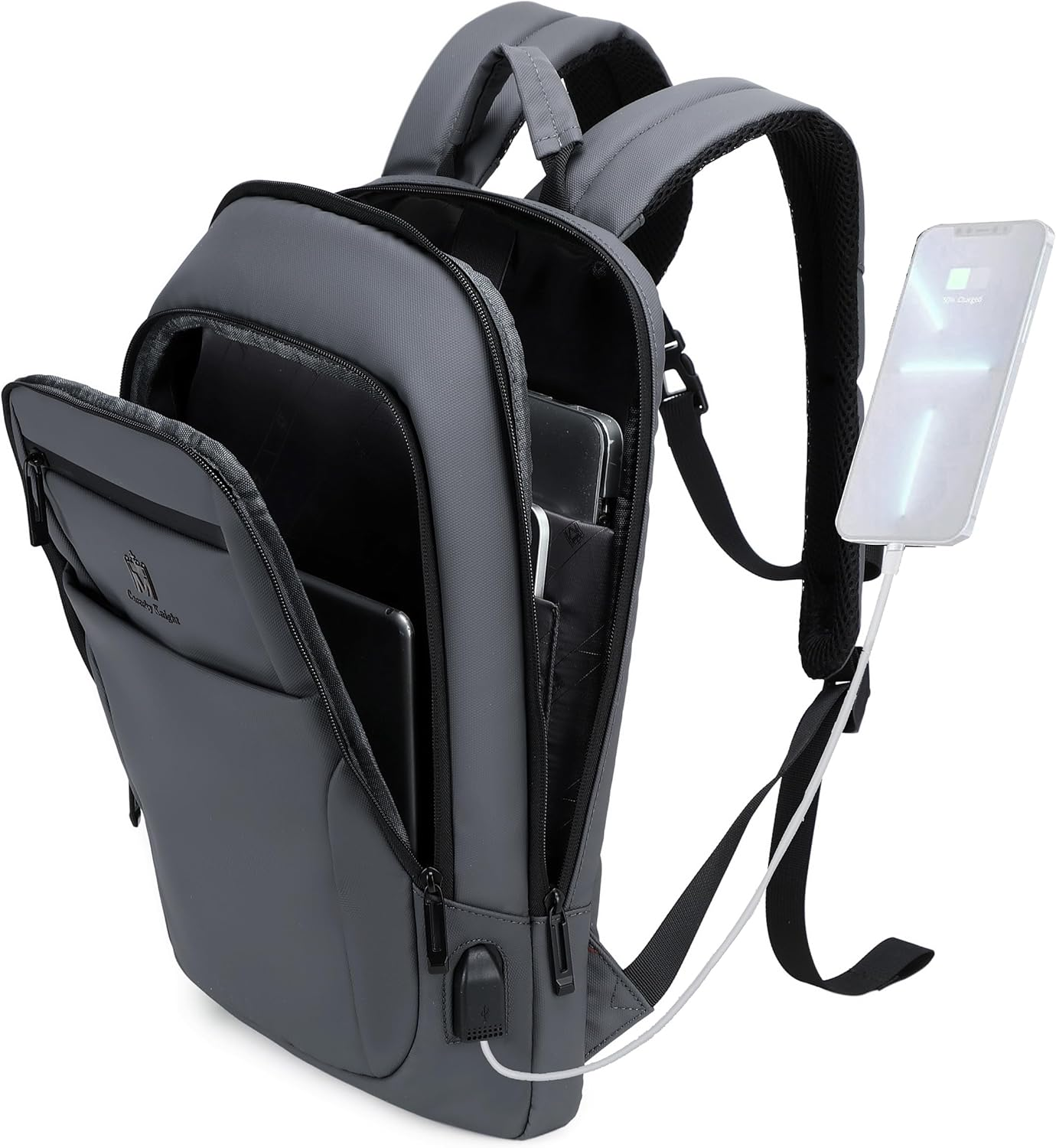 Caoroky Knight Backpack Laptop Men 15.6 Inch Slim Work Business Backpacks with USB Charging Port Mens Travel Bag Bookbag image number 2