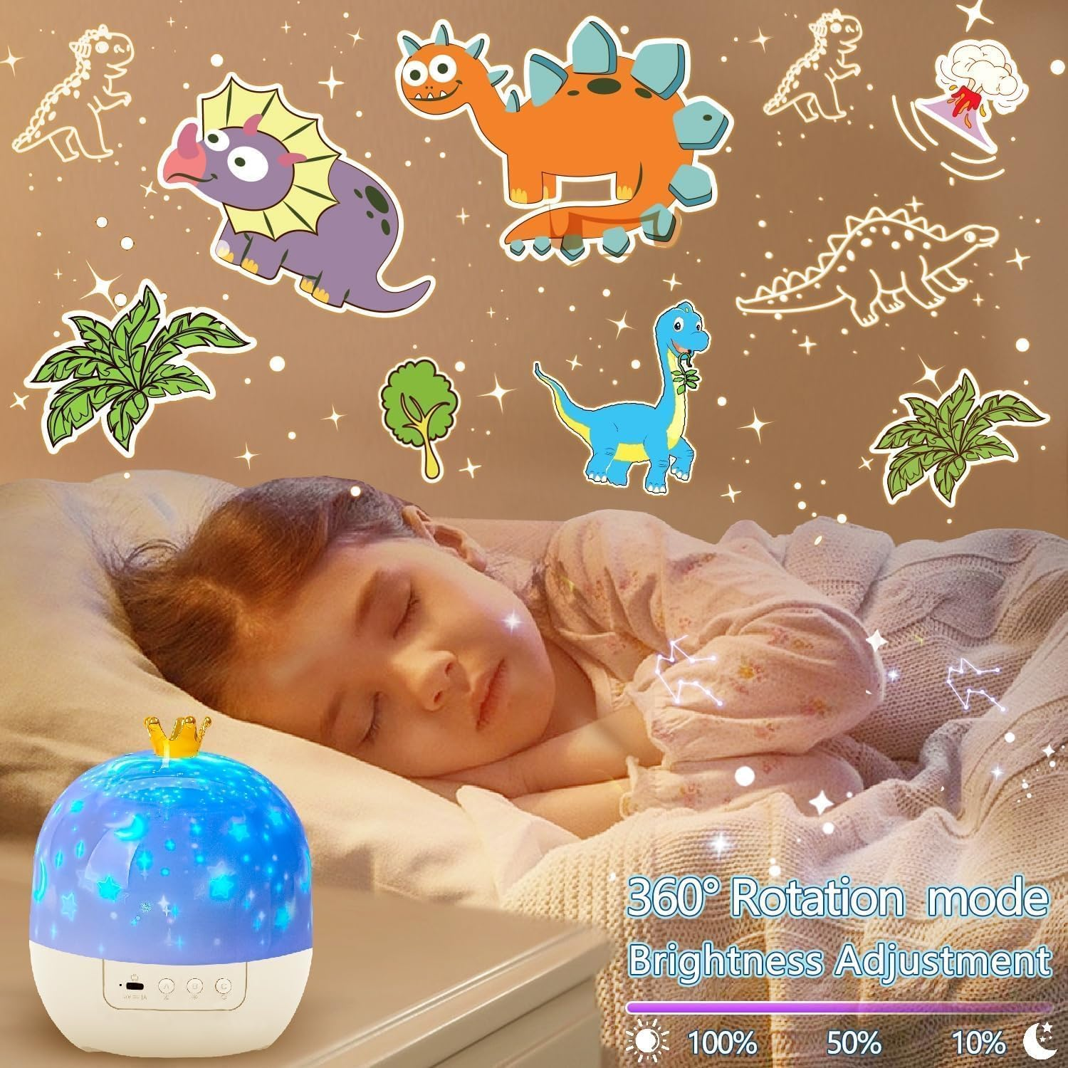 Kids Star Night Light Projector &ndash; 21 Slide Themes with 360&deg; Rotation & Modes Crown-Shaped Galaxy Light for Boys & Girls Birthday, Christmas, Easter& Room Decor (21 Lighting Effects) image number 5