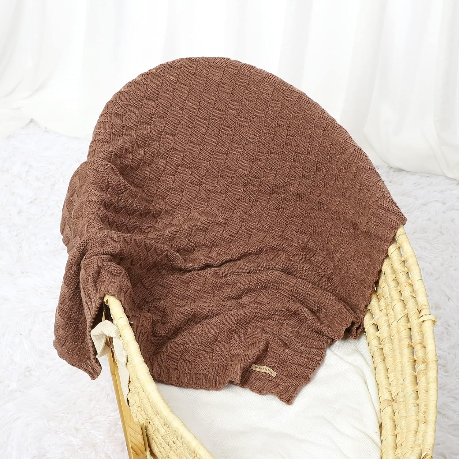 LAWKUL Baby Blankets Knit Cable Babe Blanket Soft Airy Newborn Infant Receiving Swaddling Brown Neutral Crib Stroller 40"X30" - Beige image number 7