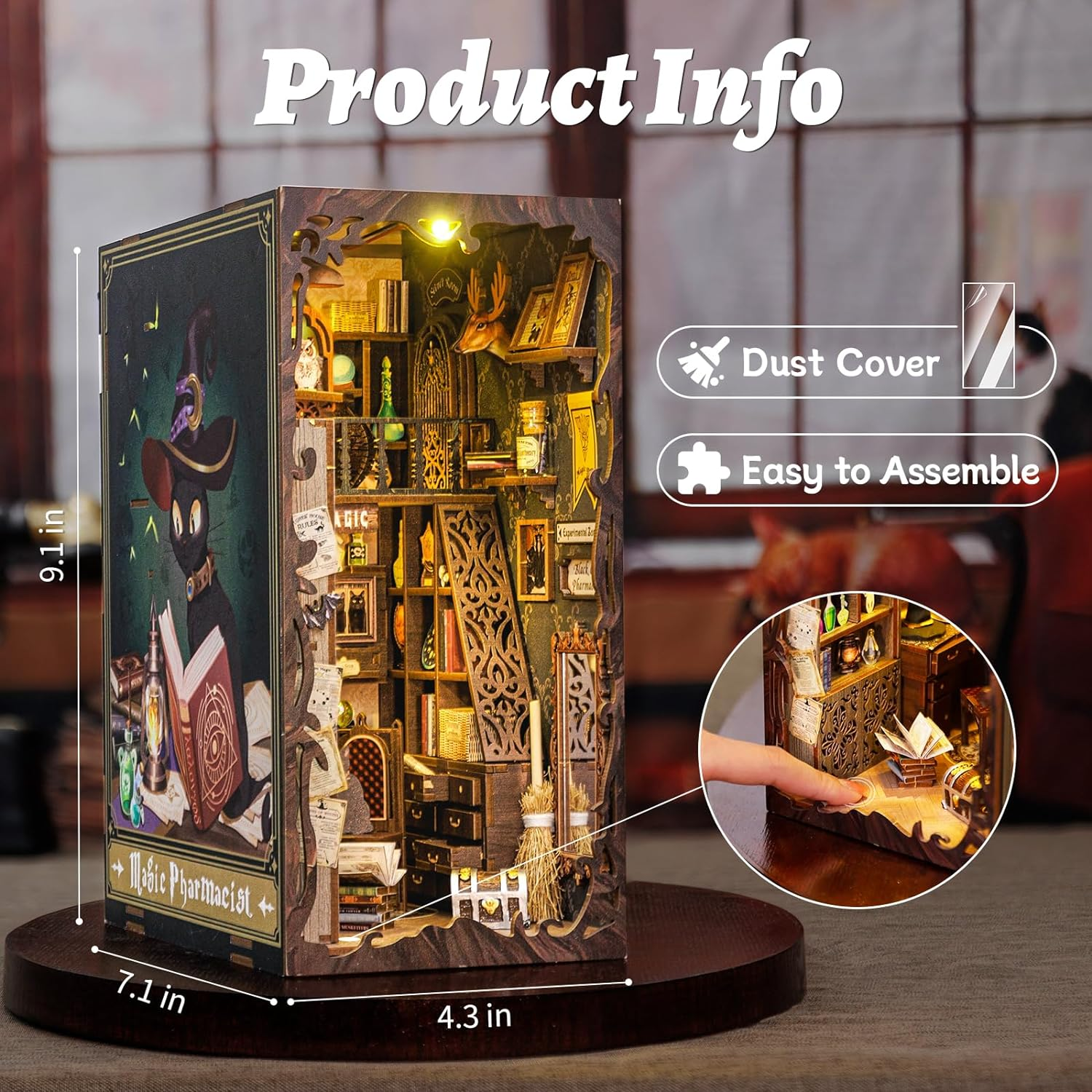 CUTEBEE DIY Book Nook, Miniature Dollhouse Kit 3D Wooden Puzzle Booknook Bookshelf Insert Decor DIY Bookends Model Build-Creativity Kit Book Nook Kits for Adults (Magic Pharmacist) image number 3