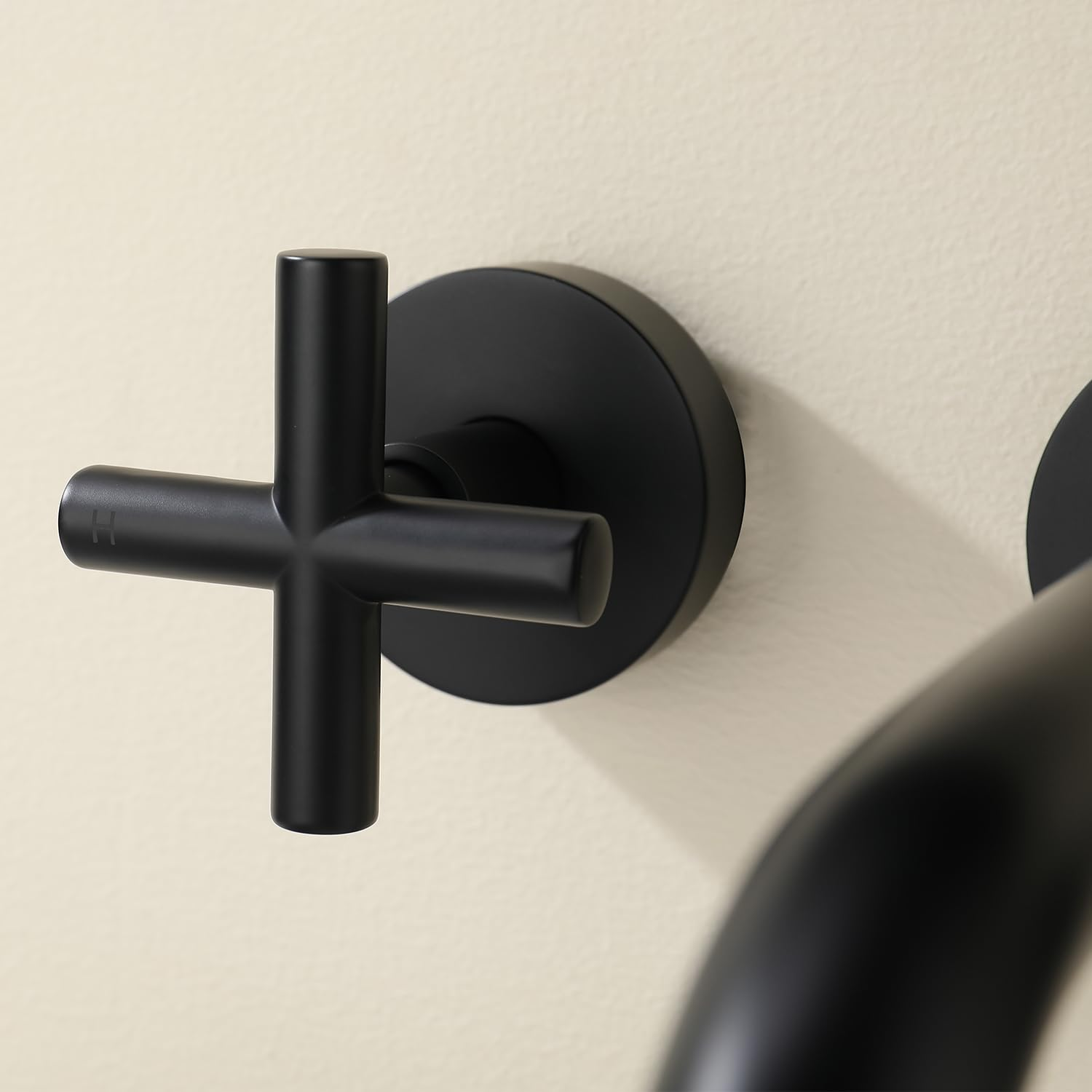 Decaura Bathroom Wall Sink Tap Set Cross Handles Basin Bath Spout Vanity Spa Bathtub Water Outlet with 1/4 Turn Twin Tap Set Brass (Matt Black) - Matt Black image number 4