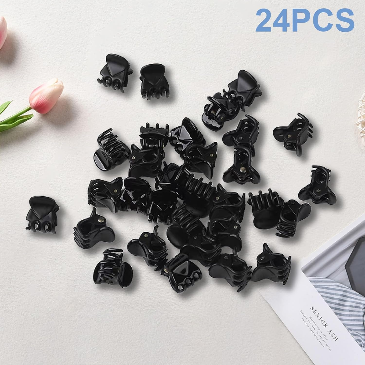 Small Hair Clips, Mini Hair Clips, Pack of 24 Hair Claw Clips, Plastic Hair Claw, Non-Slip Handle, Small Jaw Clips for Girls and Women (Black) image number 5