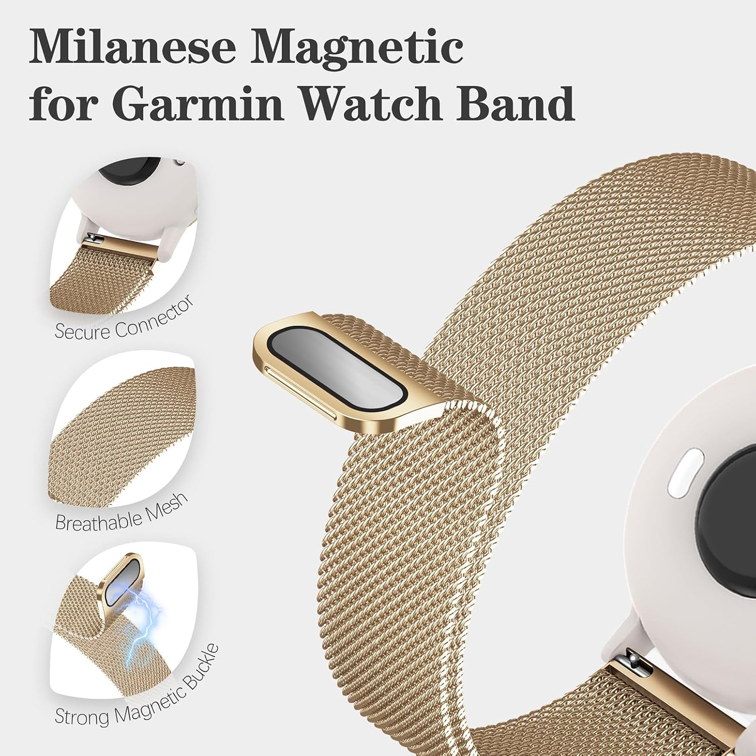 Everact 20Mm Metal Magnetic Compatible with Garmin Vivoactive 5 Watch Band/Vivoactive 6/3/3 Music, Quick Release Stainless Steel Mesh Strap for Venu Sq 2 & Forerunner 55/165/245/645/570-42Mm - Black image number 3