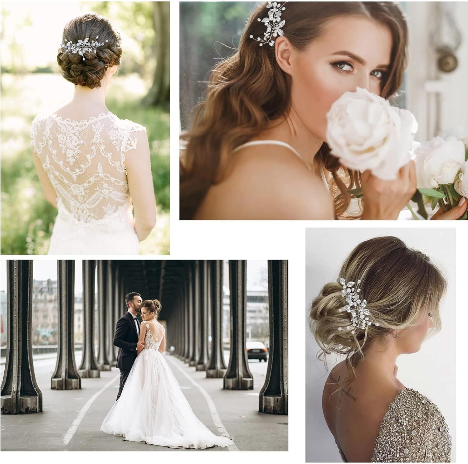 Bridal Crystal Headband, Flower Leaf Headpiece, Wedding Hair Accessories for Bride, Hair Accessories for Women and Girls (Silver)