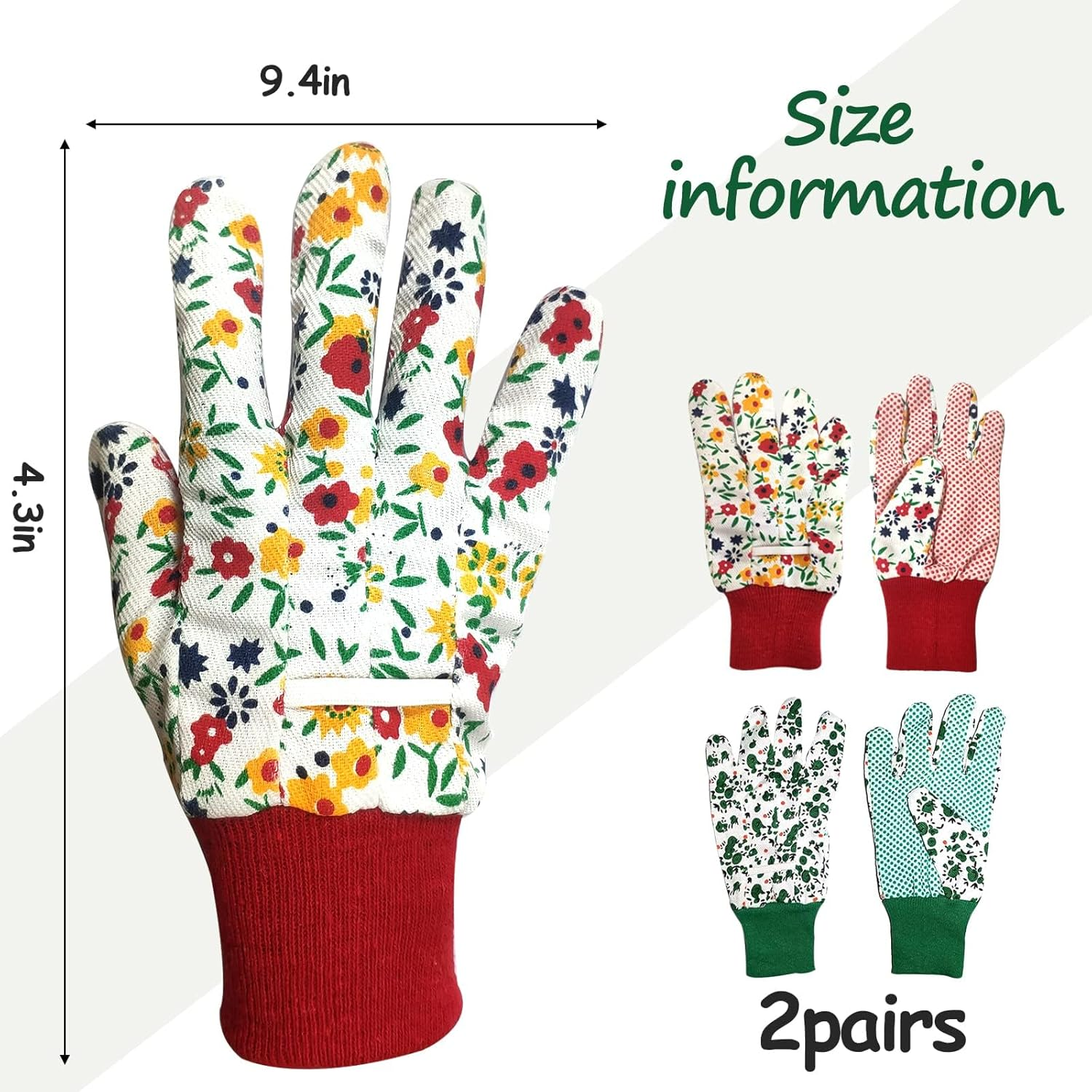 2Pairs Gardening Gloves, Heavy Duty Working Elasticated Non-Slip Cuffs Flora Gloves for Outdoor Yard Watering Weeding Planting Pruning Fishing Camping Adults Men Women Women (Red & Green) image number 1