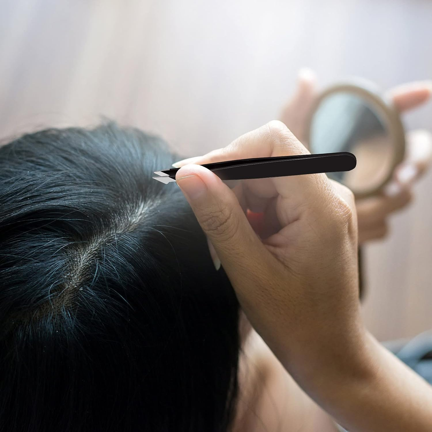 Honoson 3 Pieces Eyebrow Tweezers, Stainless Steel Pointed Tip Slant Tweezers, Precision Tweezers, Splinter Plucking and Ingrown Hair Removal for Facial Hair (Black) - Gradient image number 5