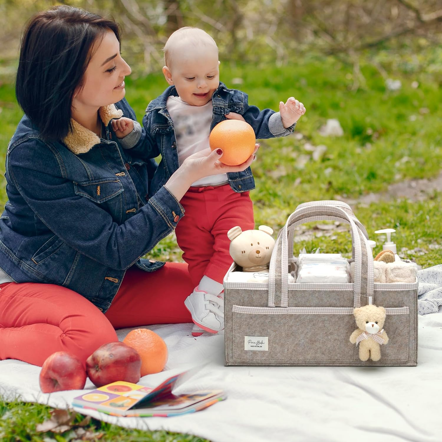 Perabella Diaper Caddy Organizer with Handle, Baby Shower Gifts Basket Bag, Registry Search Must Haves Items, Nursery Storage Organizer for Newborn Girl Boy, Baby Bag Essentials, Car Diaper Caddy Cart image number 4