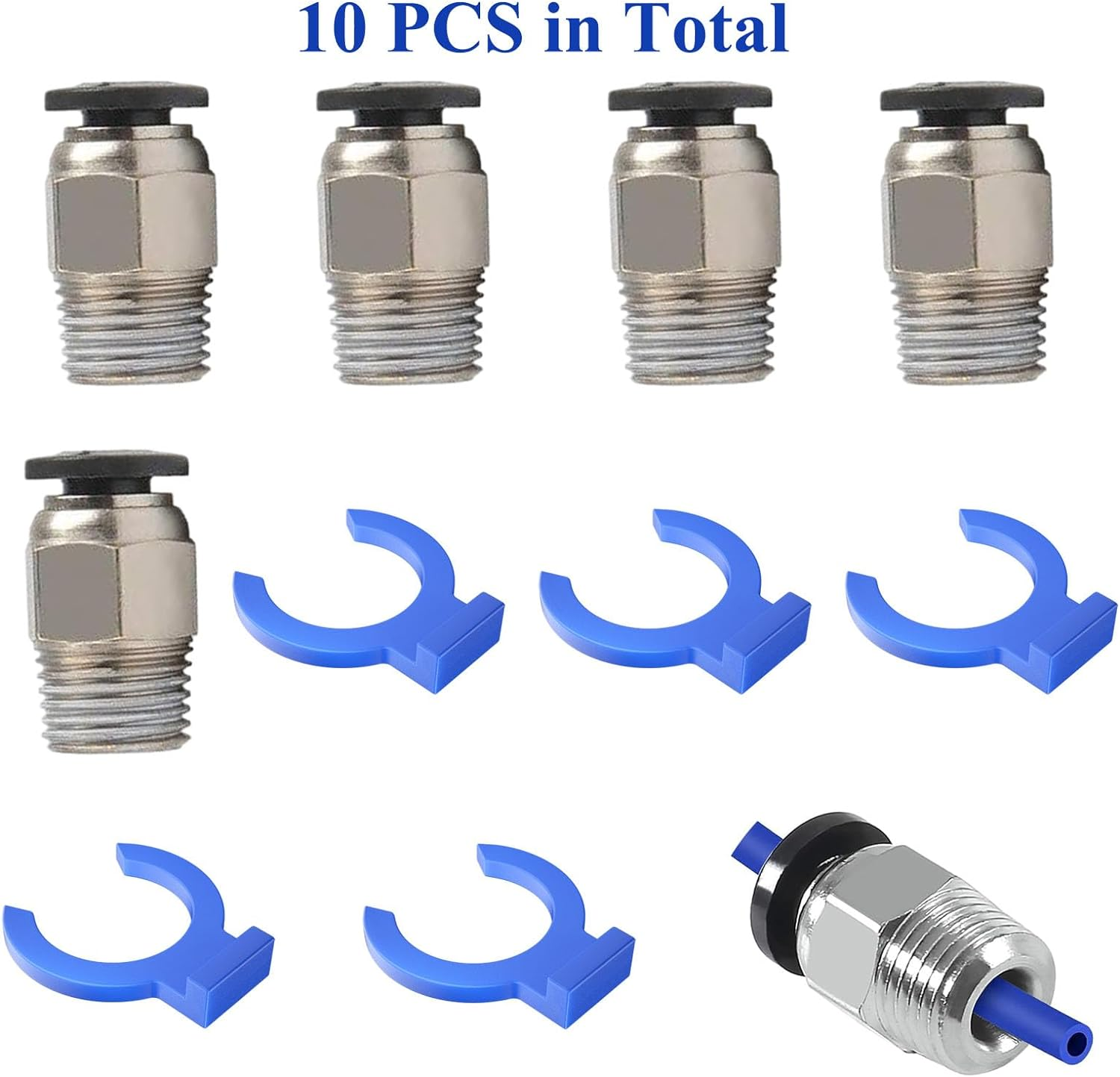 PC4-M10 Male Straight Pneumatic - PTFE Tube Push in Quick Fitting Connector for E3D-V6 Long-Distance Bowden Extruder 3D Printer with Circlip (10Pcs in Total) image number 1