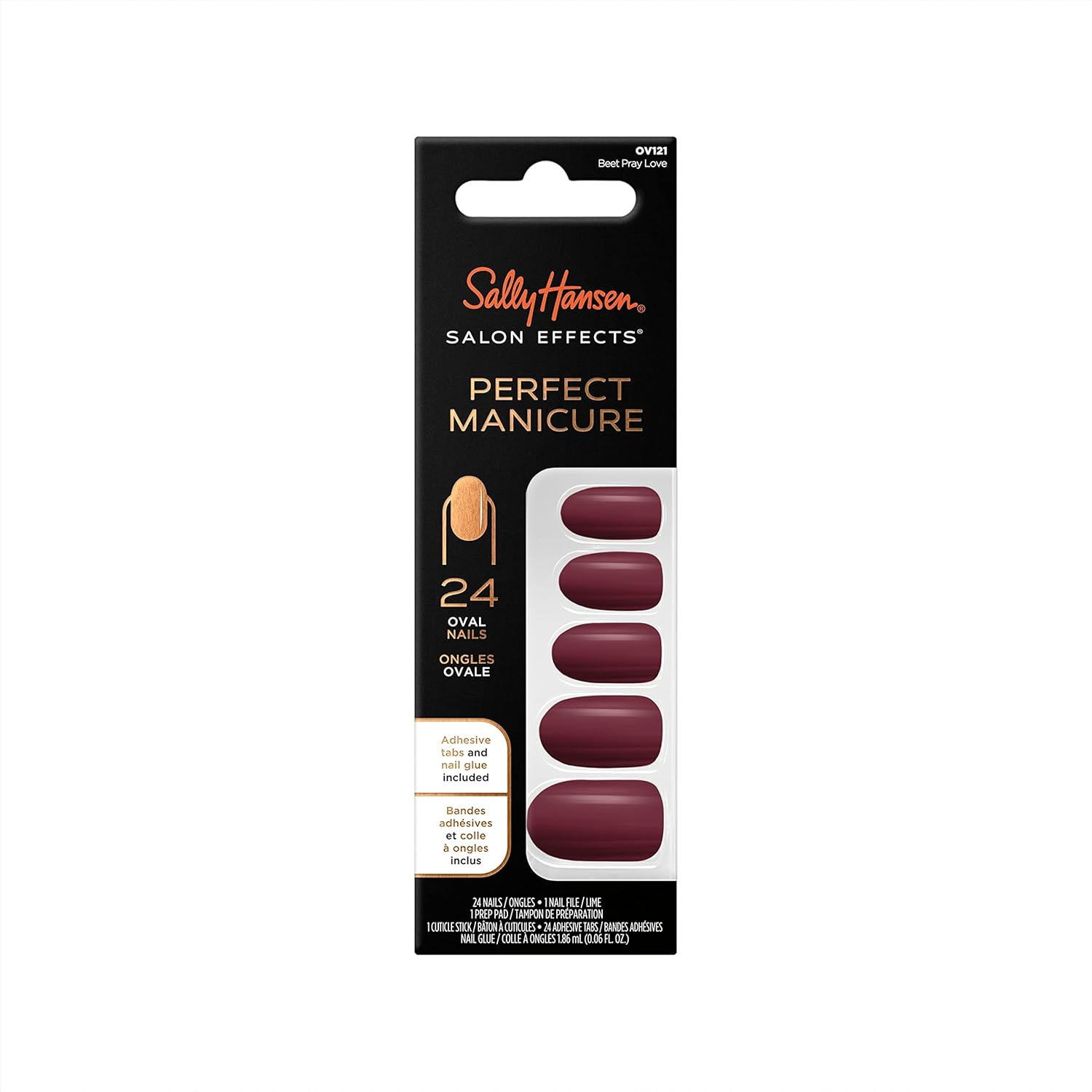 Salon Effects Perfect Manicure - OV121 Beet Pray Love Oval Nails by Sally Hansen for Women - 52 Pc 24 Nails, 24 Adhesive Tabs, Nail File, Pre Pad, Cuticle Stick, 0.06Oz Nail Glue image number 5