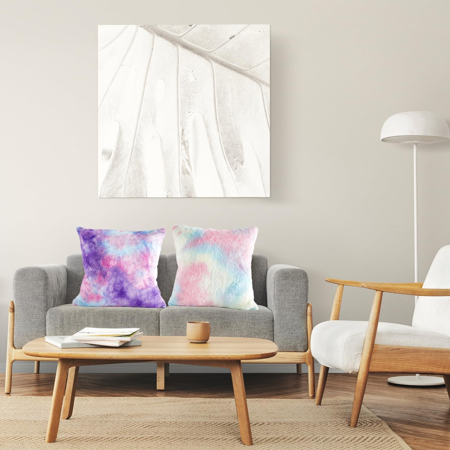 Soft Plush Throw Pillow Covers Pack of 2, Decorative Tie Dye Colorful Cushion Covers Luxury Fluffy Faux Fur Square 45X45Cm Pillowcase for Home Sofa Bedroom Living Room Couch Hotel Balcony Office Decor image number 2